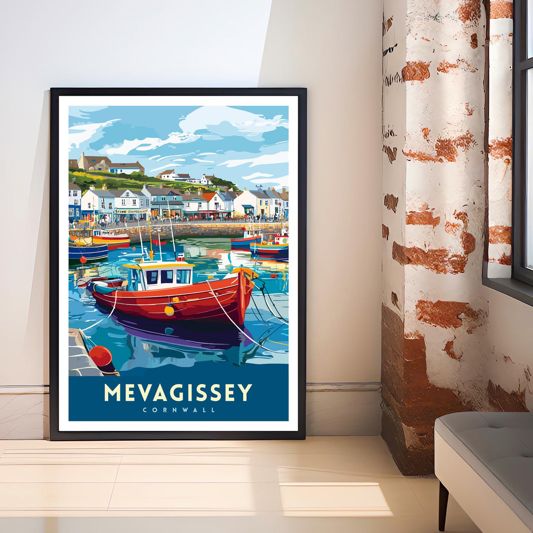 Mevagissey Cornwall Travel Poster Wall Art Mevagissey Print Cornwall Coastal Art Fishing Village Art Mevagissey Gift