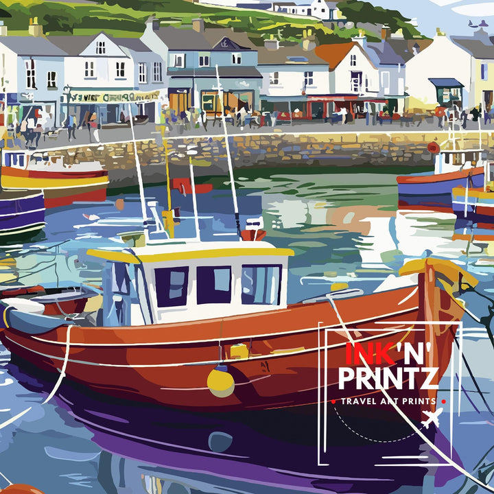 Mevagissey Cornwall Travel Poster Wall Art Mevagissey Print Cornwall Coastal Art Fishing Village Art Mevagissey Gift