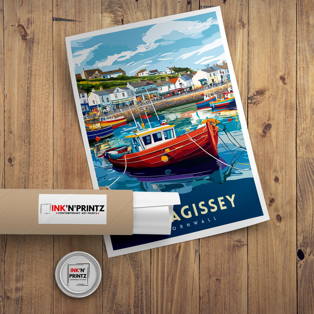 Mevagissey Cornwall Travel Poster Wall Art Mevagissey Print Cornwall Coastal Art Fishing Village Art Mevagissey Gift