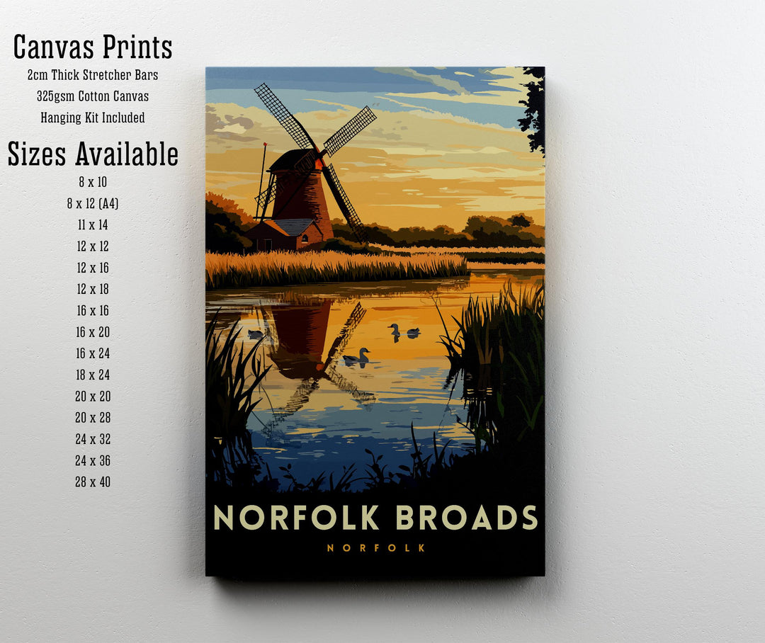 Norfolk Broads Travel Poster Wall Art UK Waterways Art Norfolk Broads Print Nature Lover Gift Boat Art River Landscape UK Countryside