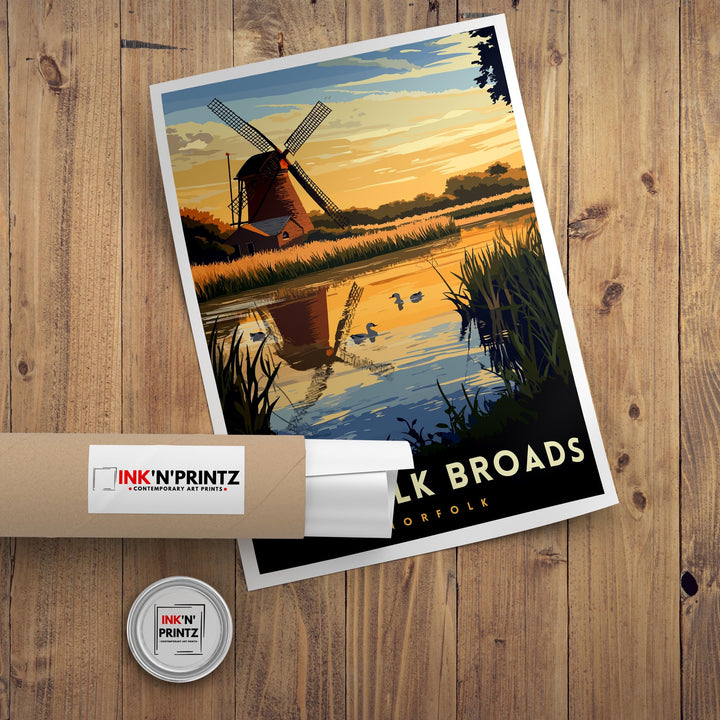 Norfolk Broads Travel Poster Wall Art UK Waterways Art Norfolk Broads Print Nature Lover Gift Boat Art River Landscape UK Countryside