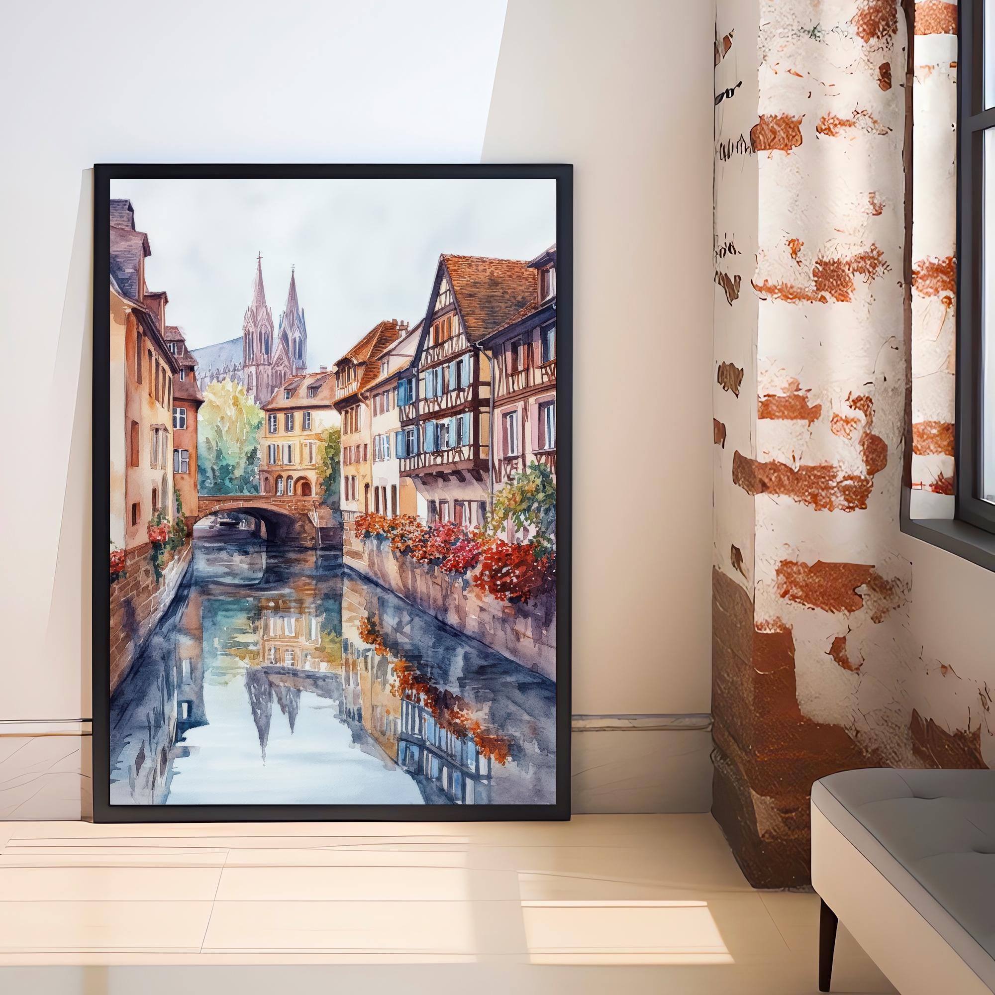 Strasbourg France Watercolor Painting Wall Art Strasbourg Print European City Art Watercolor Art Scenic Views French Architecture Gift