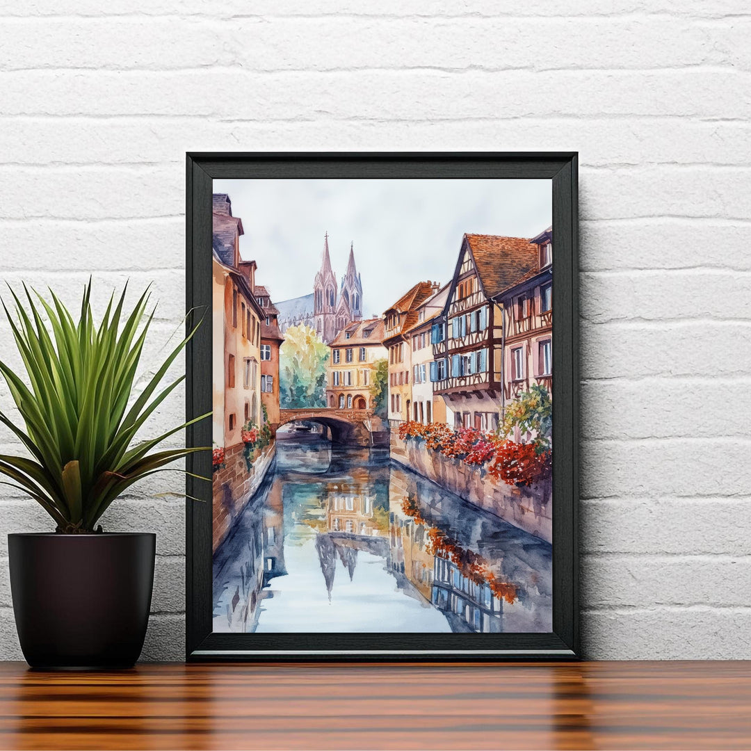 Strasbourg France Watercolor Painting Wall Art Strasbourg Poster European City Art Watercolor Art Scenic Views French Architecture Gift