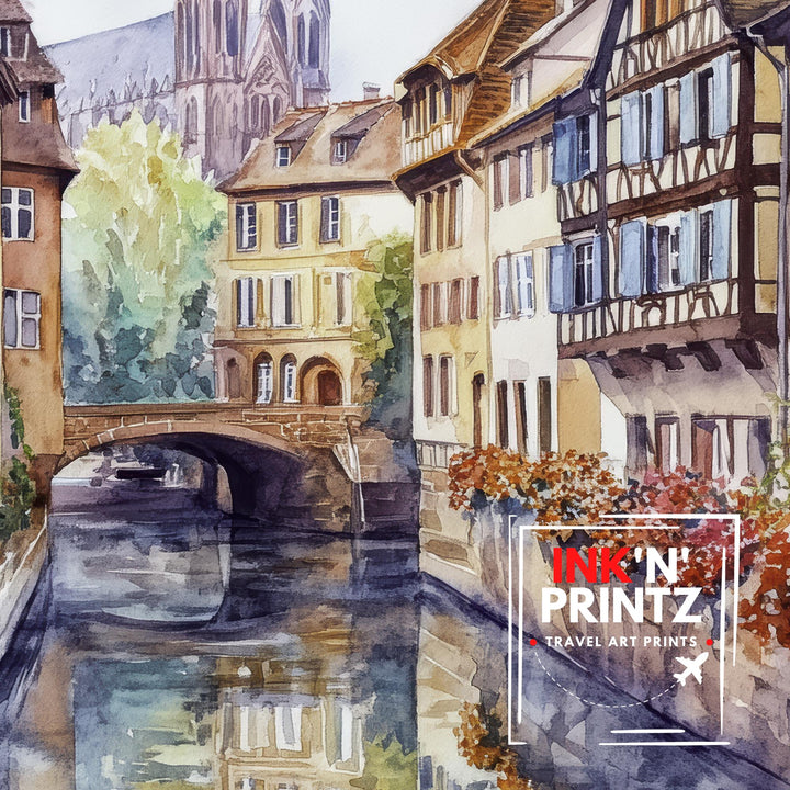 Strasbourg France Watercolor Painting Wall Art Strasbourg Poster European City Art Watercolor Art Scenic Views French Architecture Gift