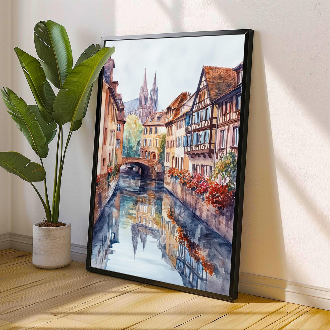 Strasbourg France Watercolor Painting Wall Art Strasbourg Poster European City Art Watercolor Art Scenic Views French Architecture Gift