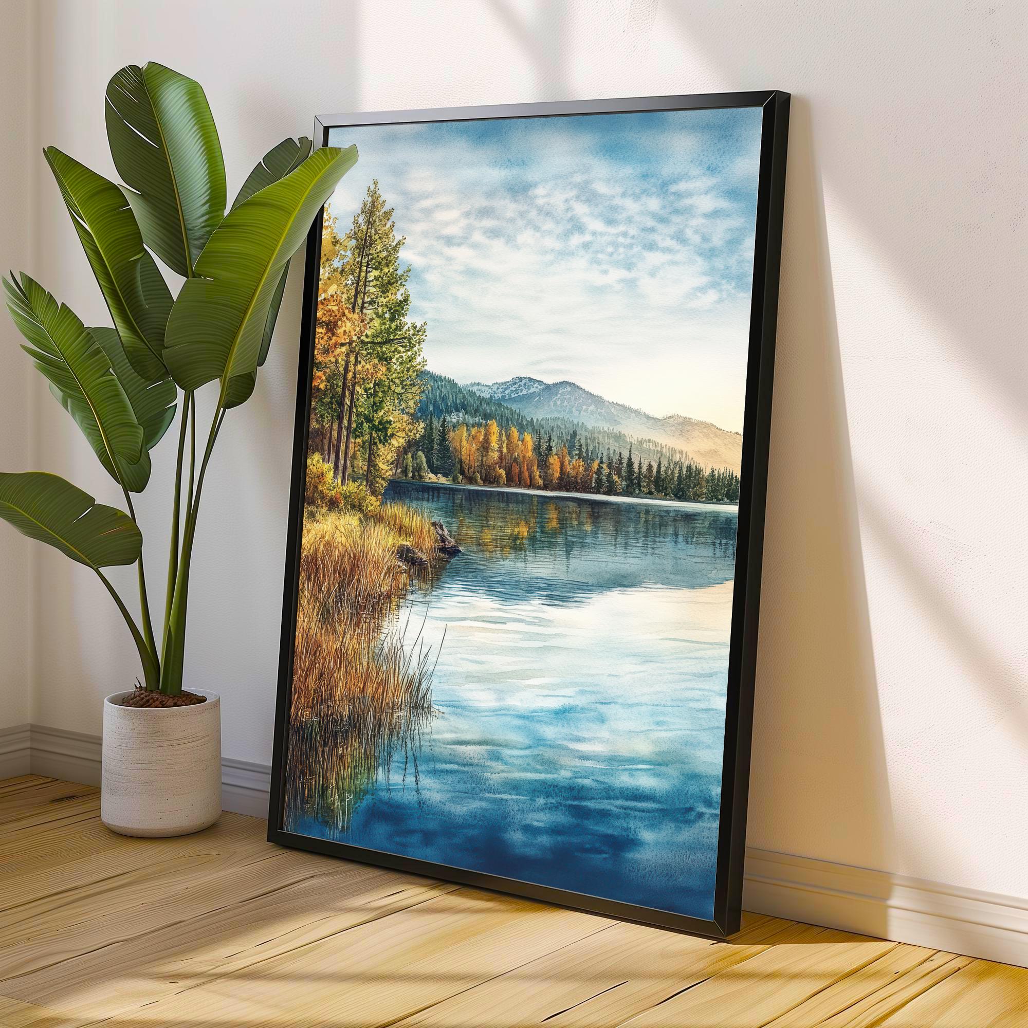 Big Bear Lake Watercolor Painting Wall Art Big Bear Lake Poster California Mountain Art Watercolor Art Scenic Views Nature Lover Gift