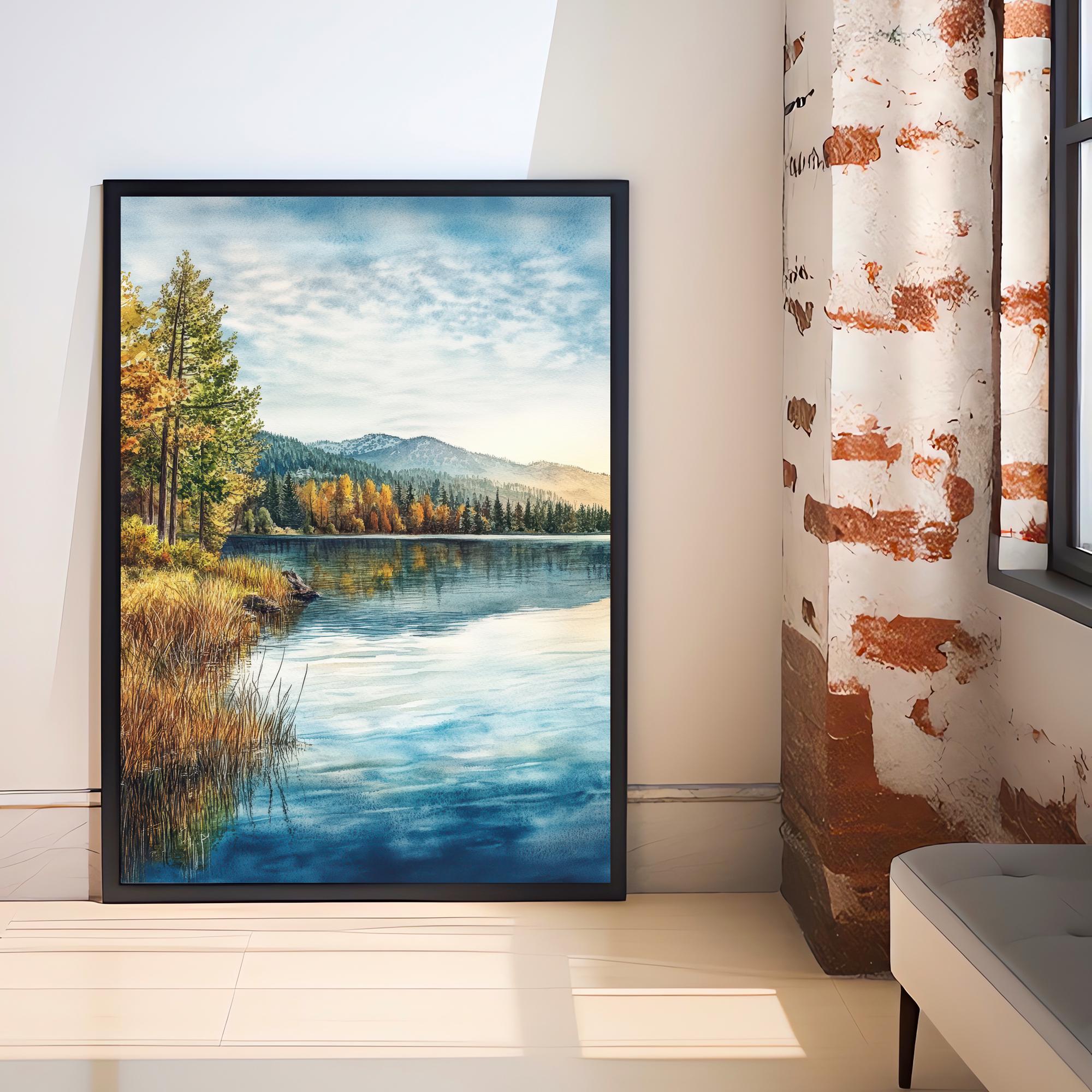 Big Bear Lake Watercolor Painting Wall Art Big Bear Lake Poster California Mountain Art Watercolor Art Scenic Views Nature Lover Gift