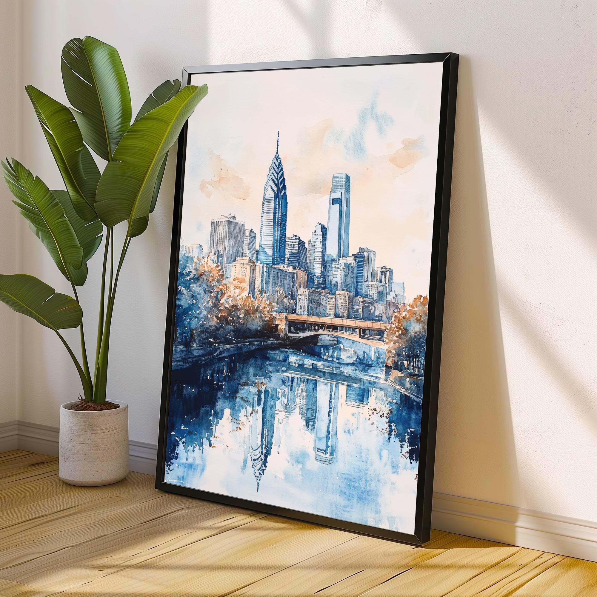 Philadelphia Watercolor Painting Wall Art Philadelphia Print Cityscape Art Watercolor Art Historic Landmarks Philly Gift Urban Decor