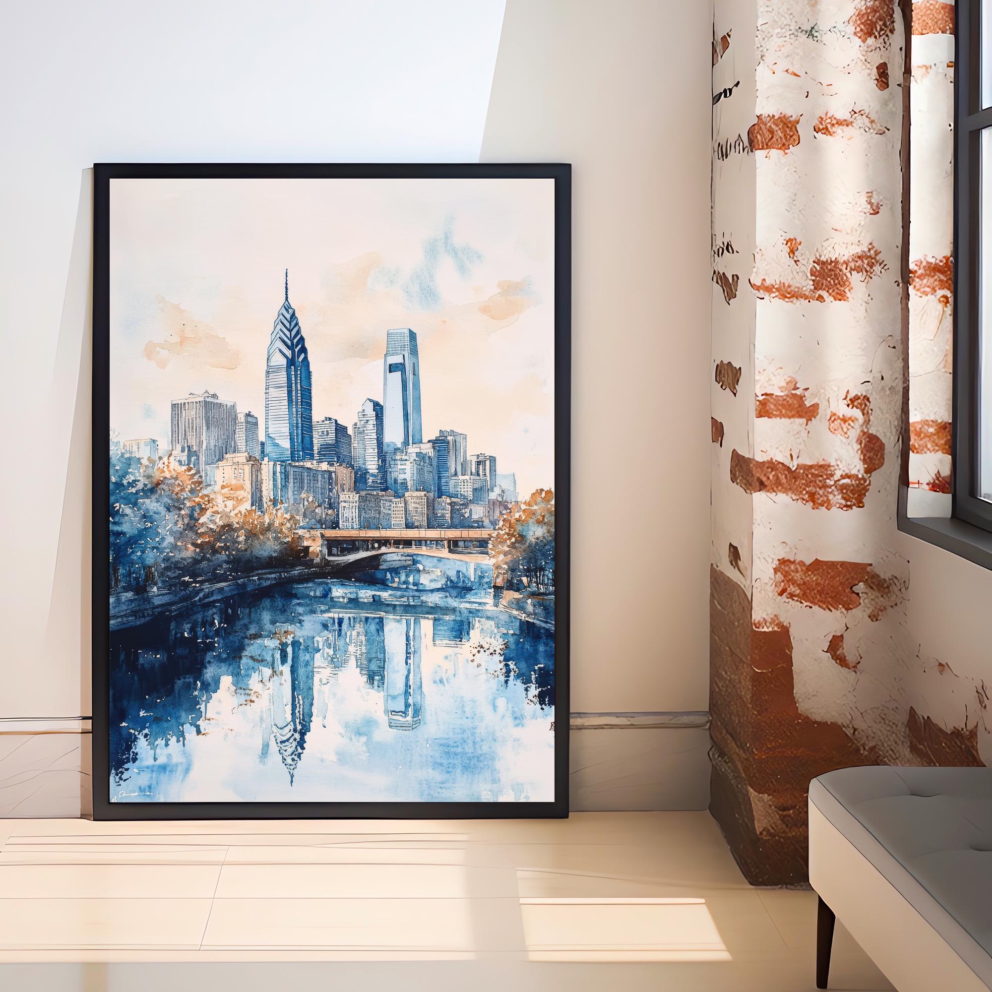 Philadelphia Watercolor Painting Wall Art Philadelphia Print Cityscape Art Watercolor Art Historic Landmarks Philly Gift Urban Decor