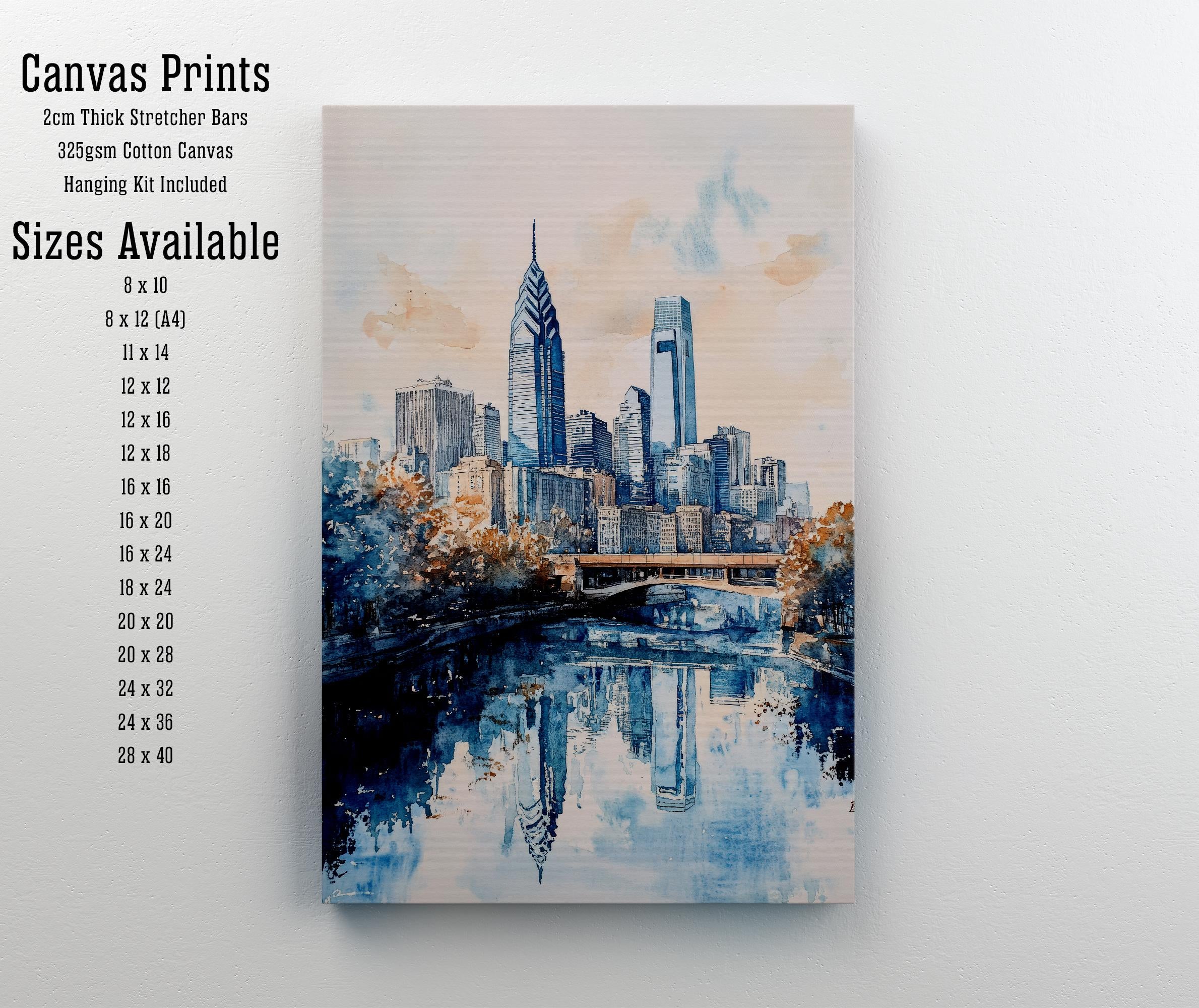 Philadelphia Watercolor Painting Wall Art Philadelphia Print Cityscape Art Watercolor Art Historic Landmarks Philly Gift Urban Decor