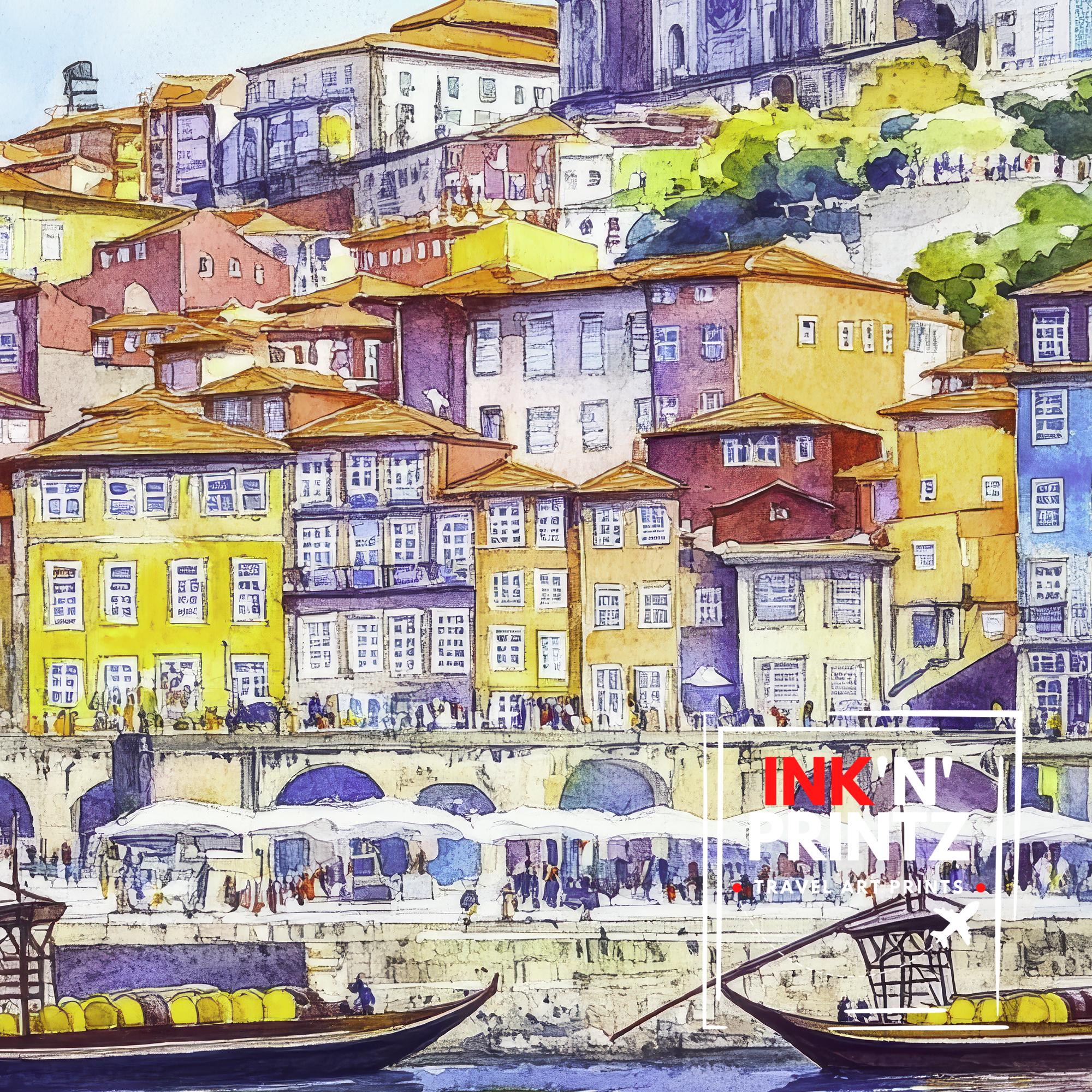 Porto Portugal Watercolor Painting Wall Art Porto Print Douro River Art Watercolor Art Scenic Views Portugal Gift Cityscape Art