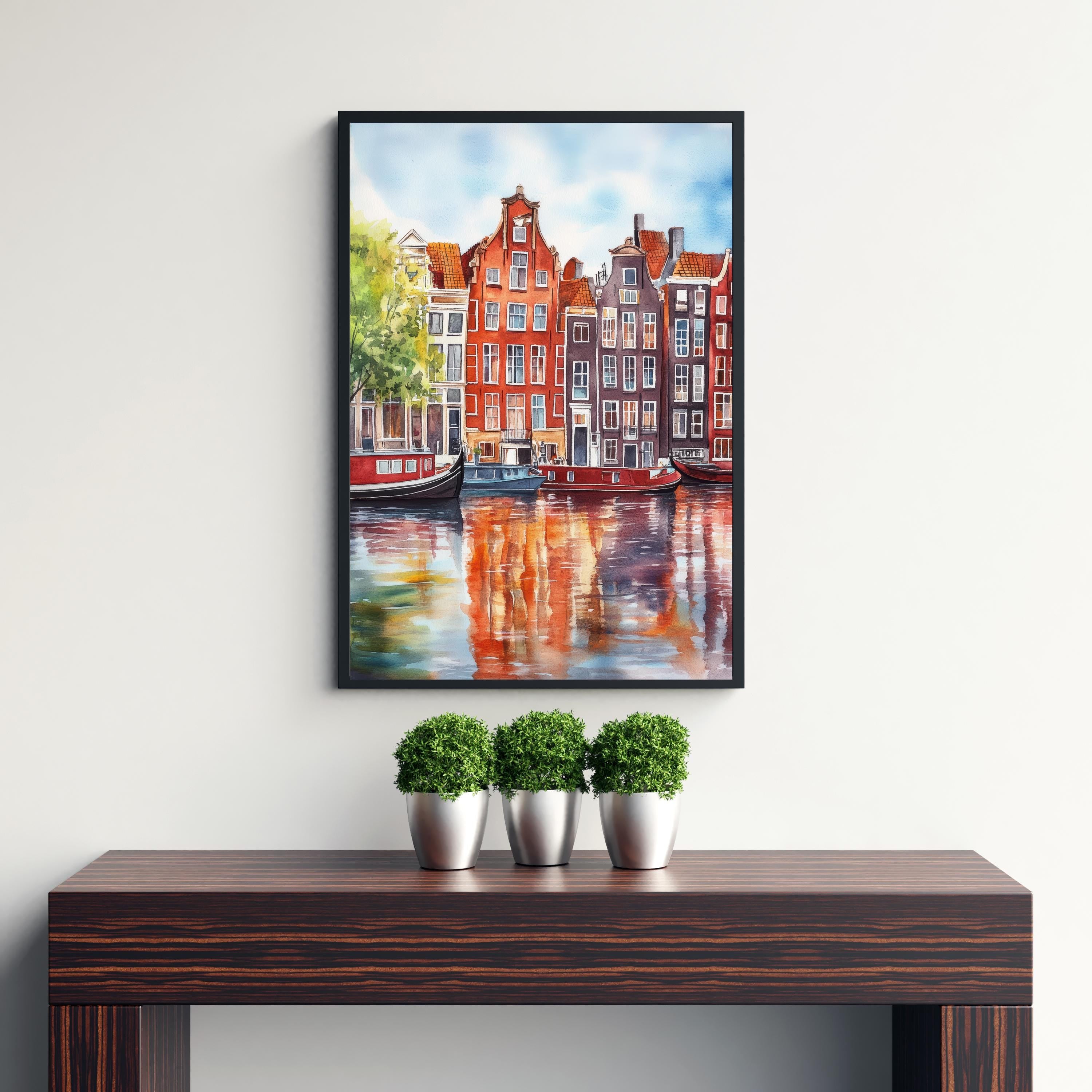 Amsterdam Watercolor Painting Wall Art Amsterdam Poster Canal Art Watercolor Art Dutch Architecture Travel Art Nature Lover Gift