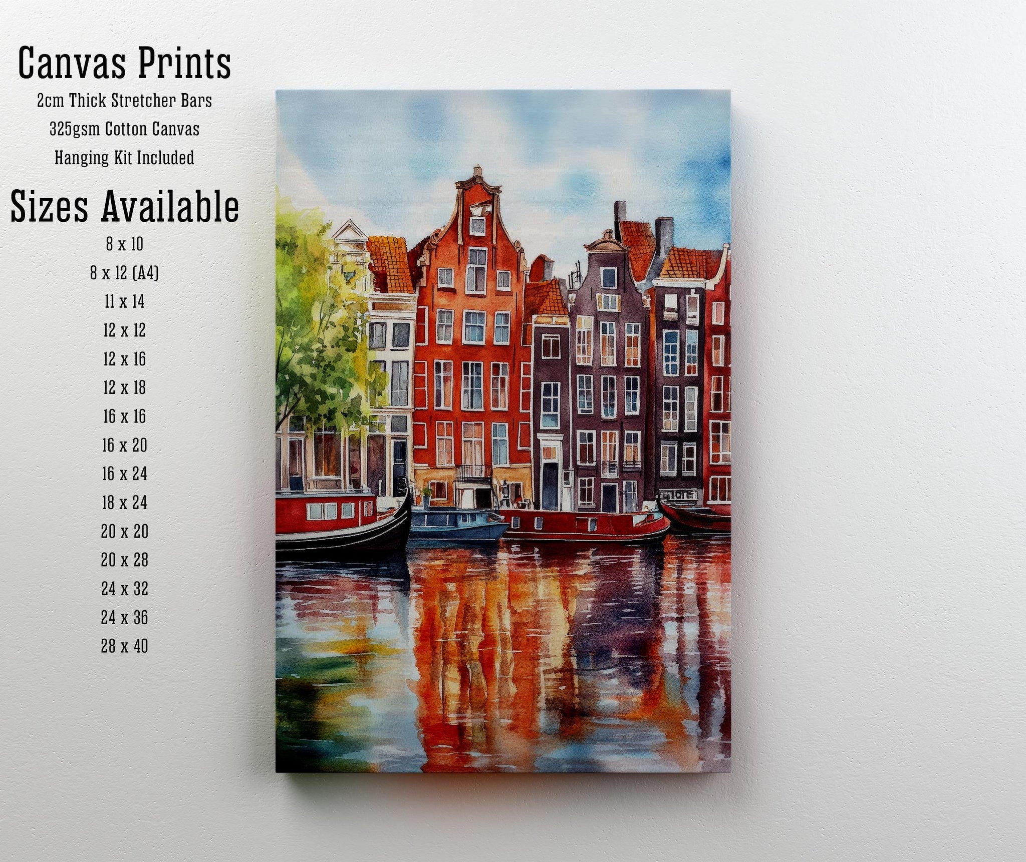 Amsterdam Watercolor Painting Wall Art Amsterdam Poster Canal Art Watercolor Art Dutch Architecture Travel Art Nature Lover Gift