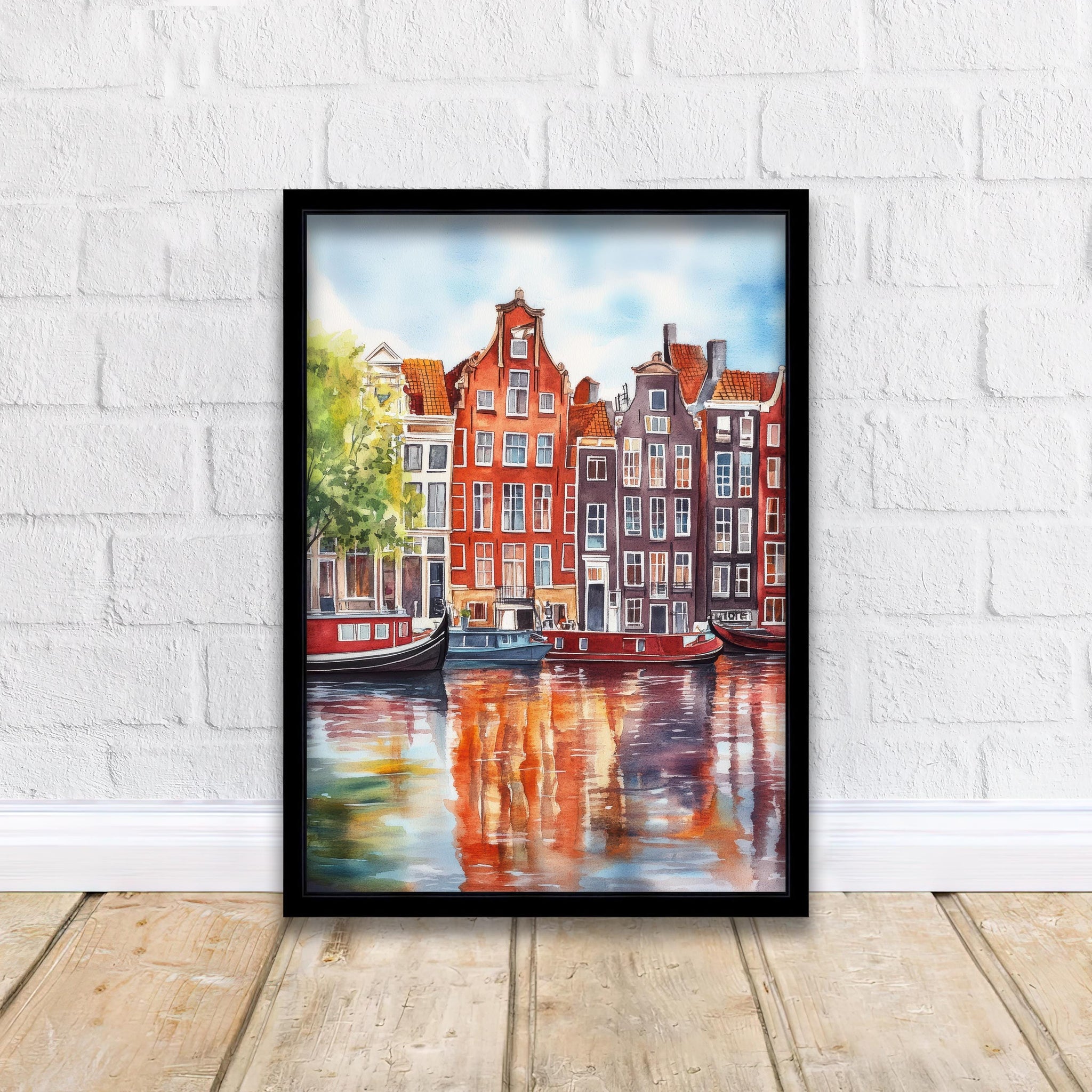 Amsterdam Watercolor Painting Wall Art Amsterdam Poster Canal Art Watercolor Art Dutch Architecture Travel Art Nature Lover Gift