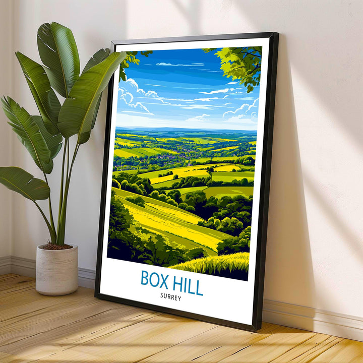 Box Hill Surrey Travel Poster – Scenic UK Countryside & Hiking Wall Art