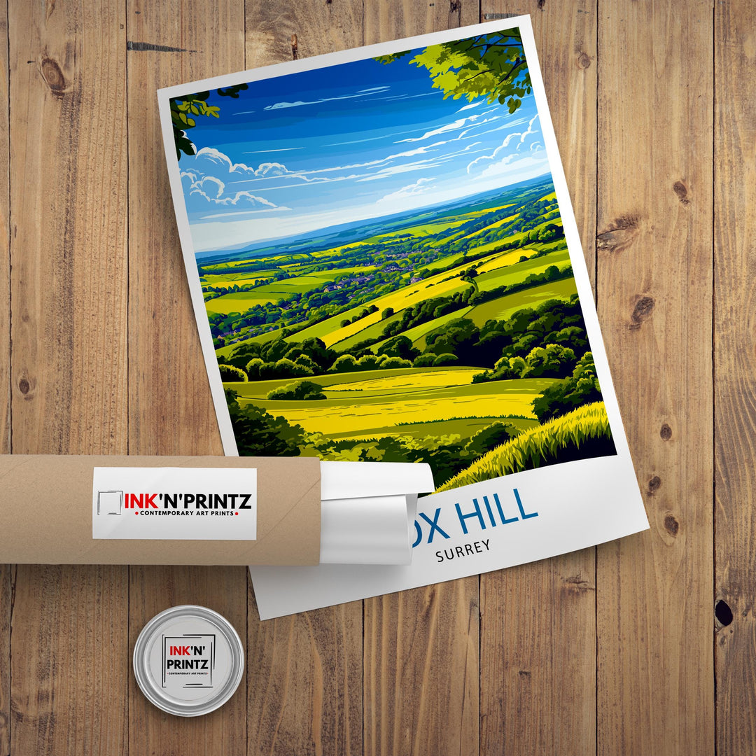 Box Hill Surrey Travel Poster – Scenic UK Countryside & Hiking Wall Art