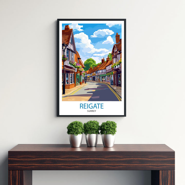 Reigate Surrey Travel Poster – Scenic Surrey Hills & UK Countryside Wall Art