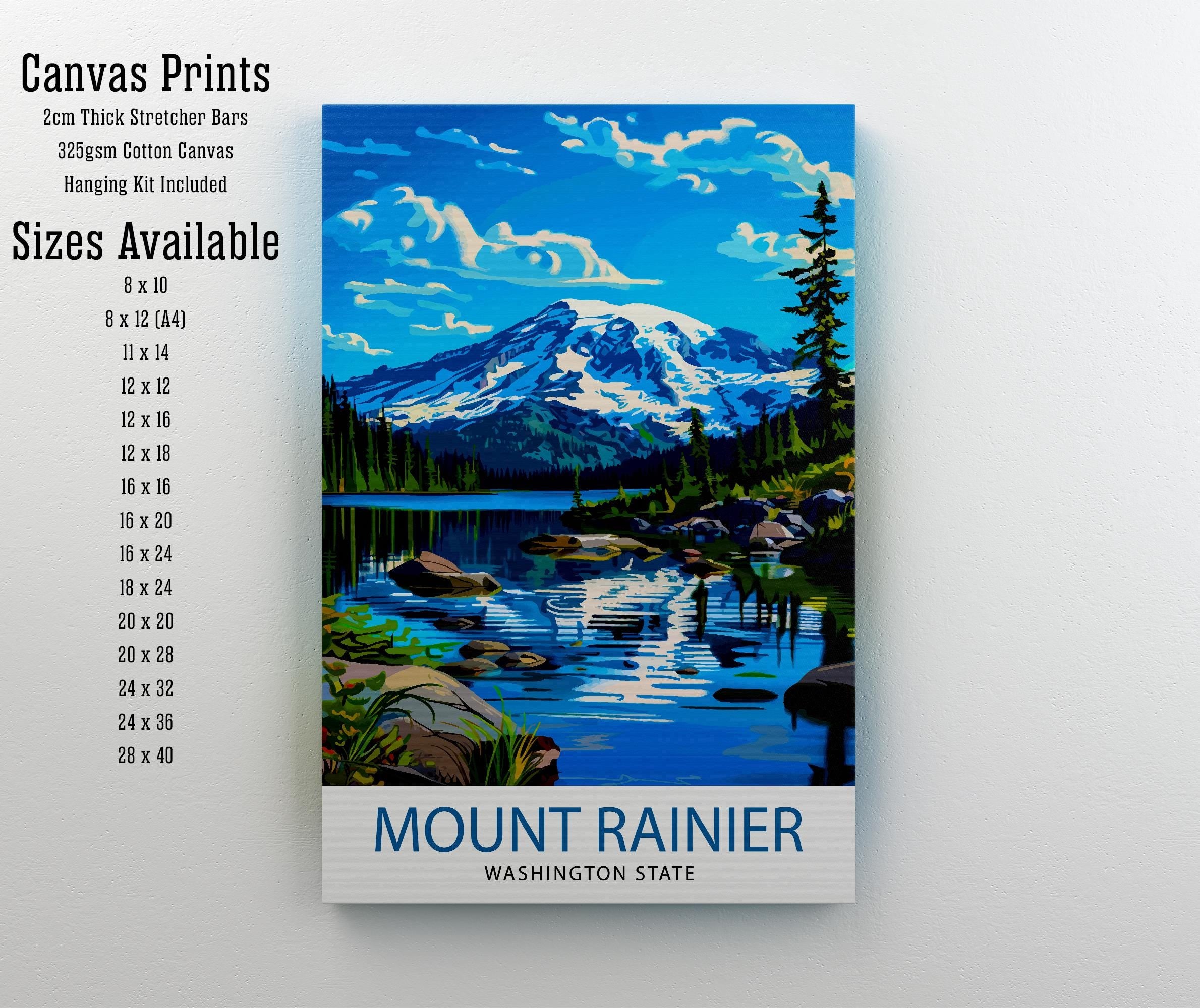 Mt. Rainier Travel Print Wall Decor Wall Art Rainier Landscape Wall Hanging Home Décor Pacific Northwest Gift Art Lovers Scenic Print