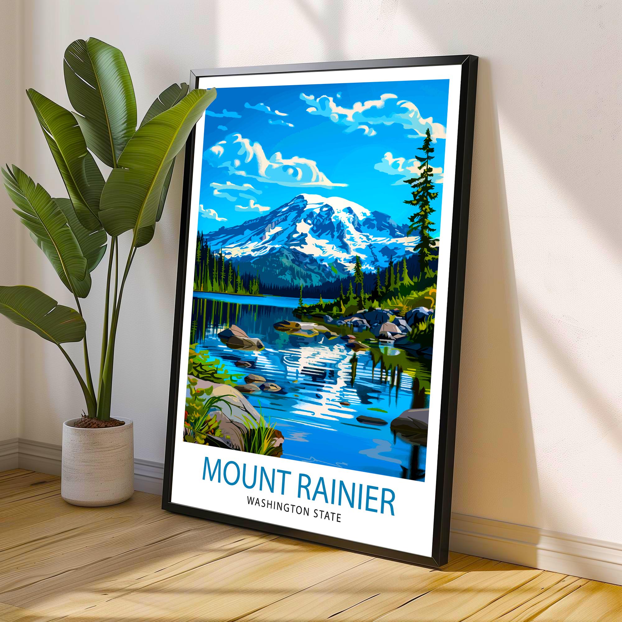 Mt. Rainier Travel Print Wall Decor Wall Art Rainier Landscape Wall Hanging Home Décor Pacific Northwest Gift Art Lovers Scenic Print