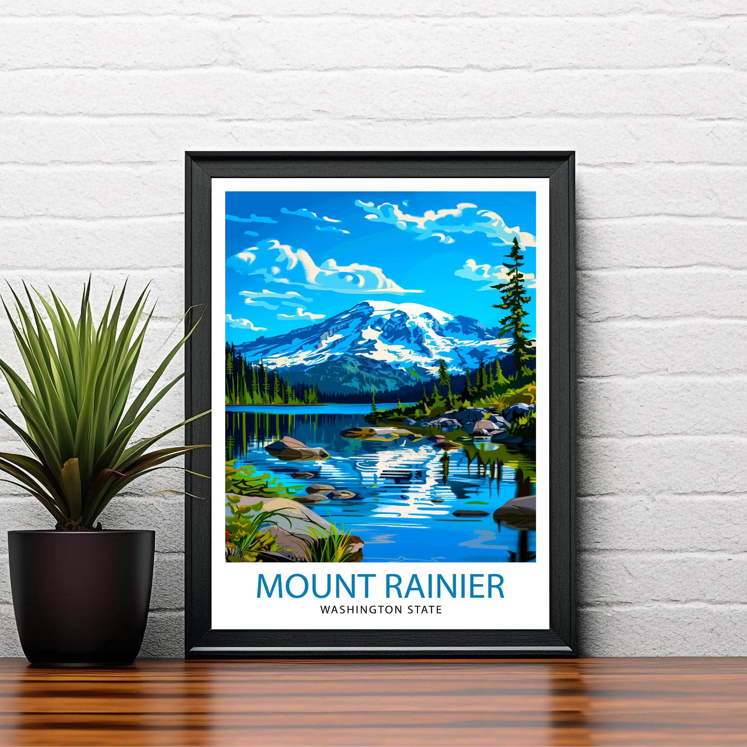 Mt. Rainier Travel Print Wall Decor Wall Art Rainier Landscape Wall Hanging Home Décor Pacific Northwest Gift Art Lovers Scenic Print