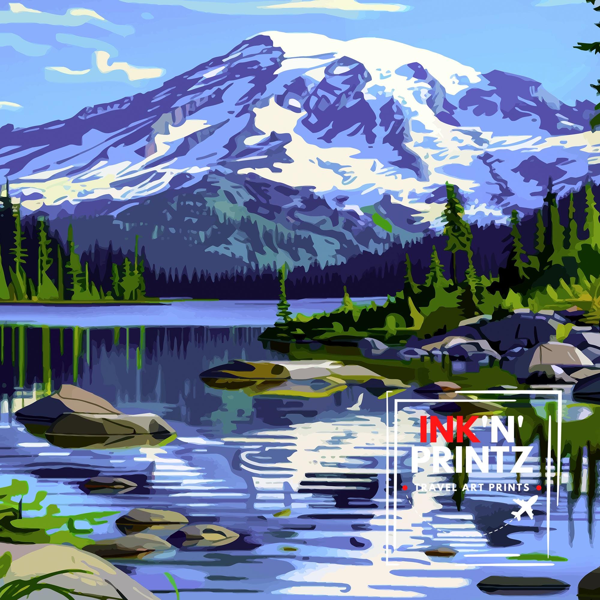 Mt. Rainier Travel Print Wall Decor Wall Art Rainier Landscape Wall Hanging Home Décor Pacific Northwest Gift Art Lovers Scenic Print