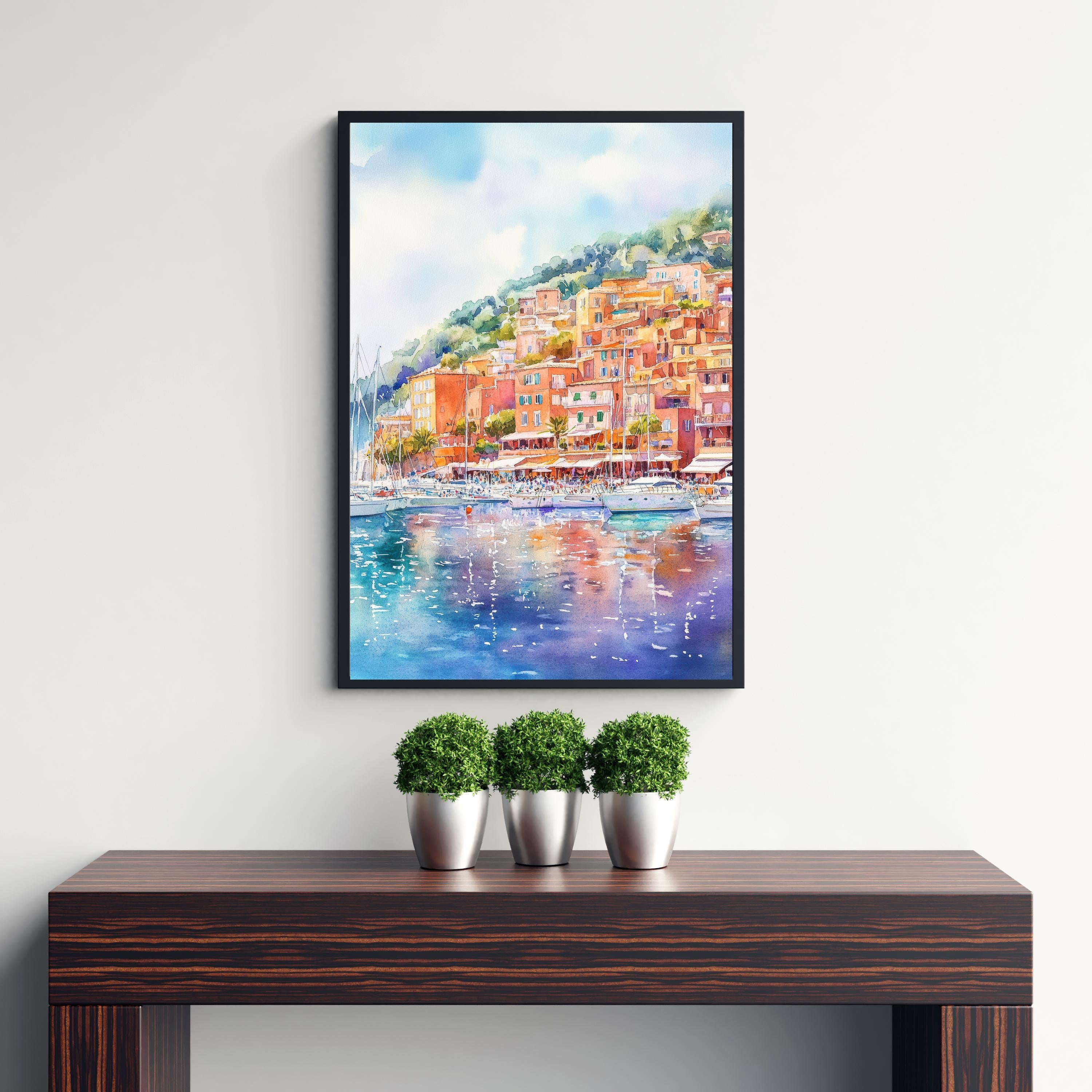 Villefranche sur Mer France Watercolor Painting French Riviera Art Watercolor Coastal Landscape Villefranche Print Mediterranean Wall Decor