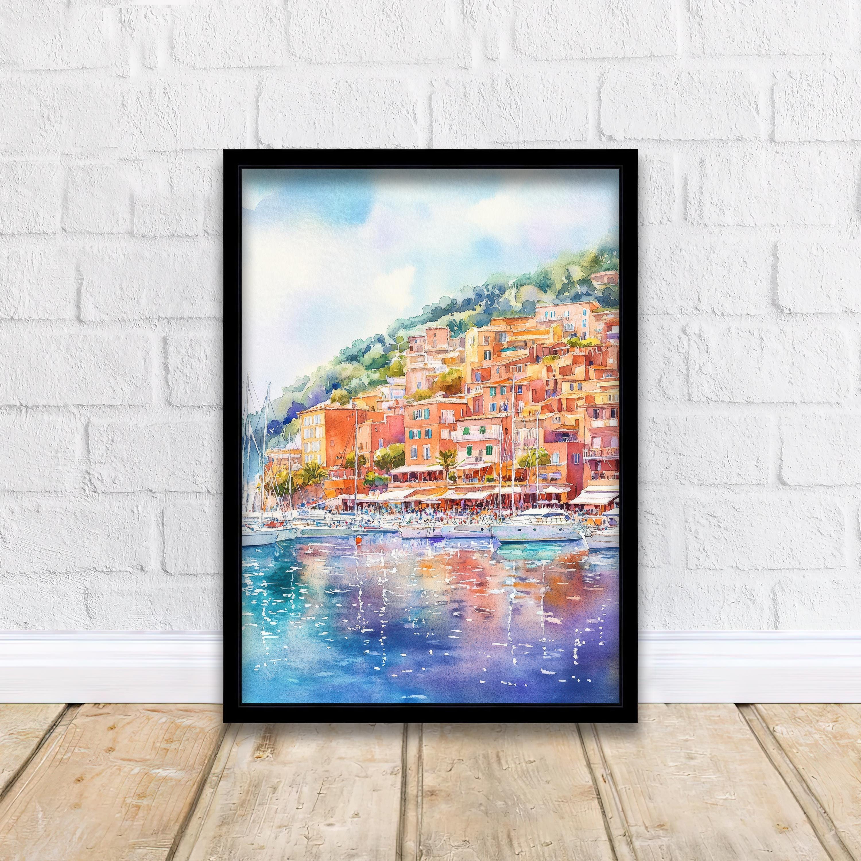 Villefranche sur Mer France Watercolor Painting French Riviera Art Watercolor Coastal Landscape Villefranche Print Mediterranean Wall Decor