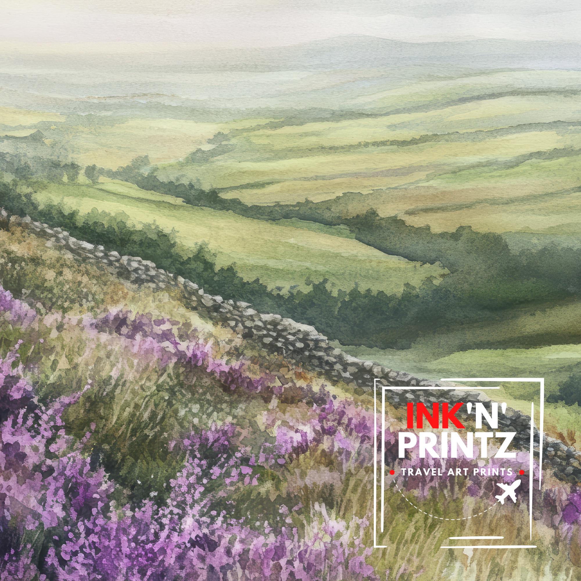 Peak District Watercolor Painting UK Landscape Art Watercolor Hills Peak District Print Nature Wall Decor Scenic Landscape Art