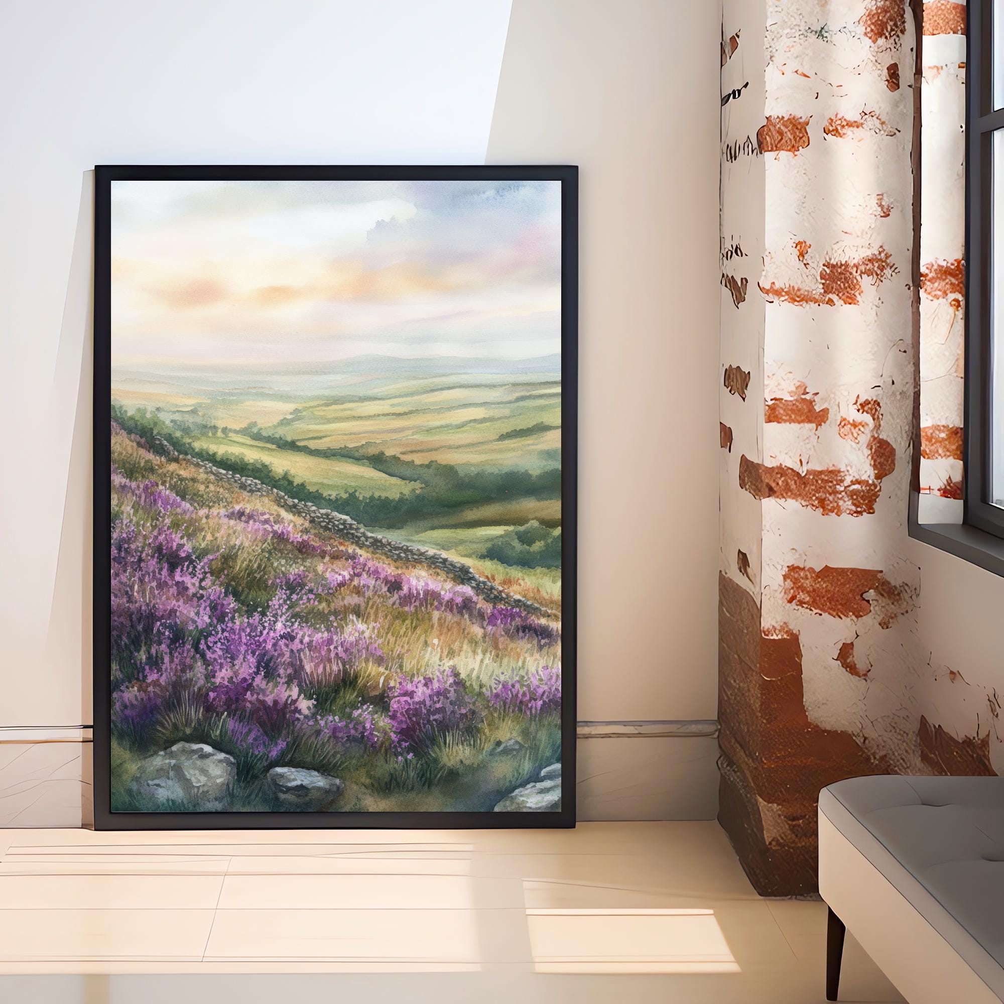 Peak District Watercolor Painting UK Landscape Art Watercolor Hills Peak District Print Nature Wall Decor Scenic Landscape Art
