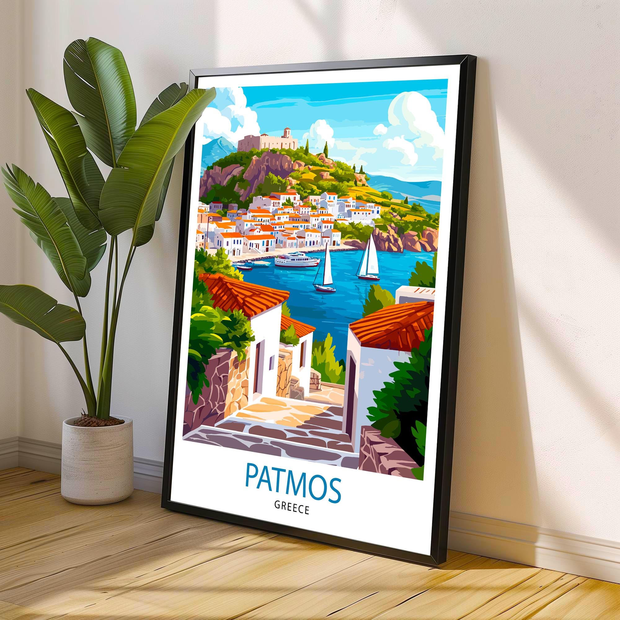 Patmos Greece Travel Poster Greek Island Art Patmos Print Greece Travel Decor Scenic Patmos Art Aegean Island Poster