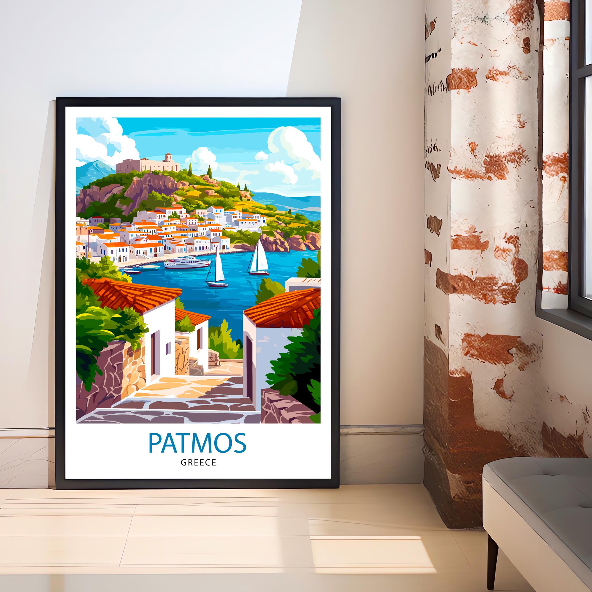 Patmos Greece Travel Poster Greek Island Art Patmos Print Greece Travel Decor Scenic Patmos Art Aegean Island Poster