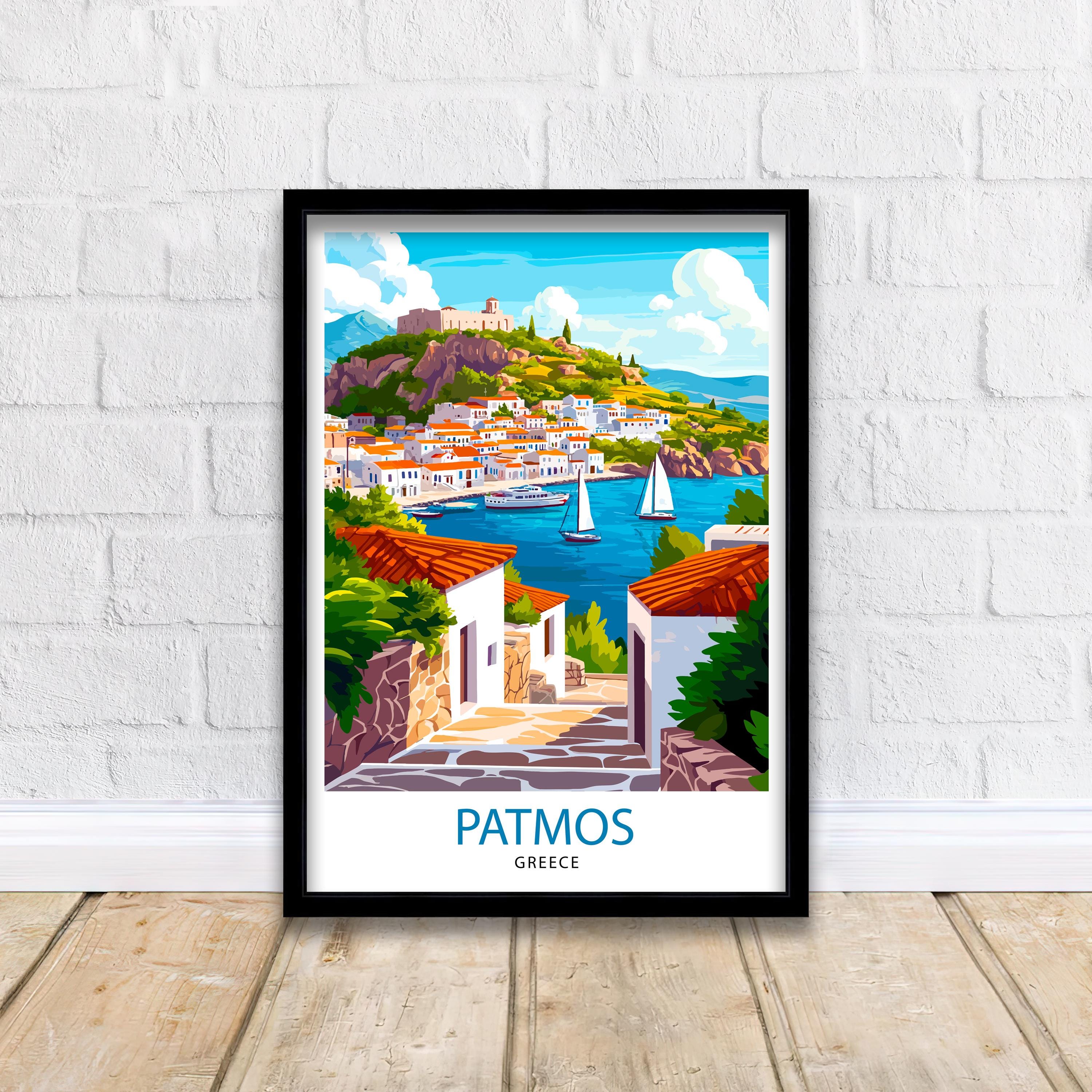 Patmos Greece Travel Poster Greek Island Art Patmos Print Greece Travel Decor Scenic Patmos Art Aegean Island Poster