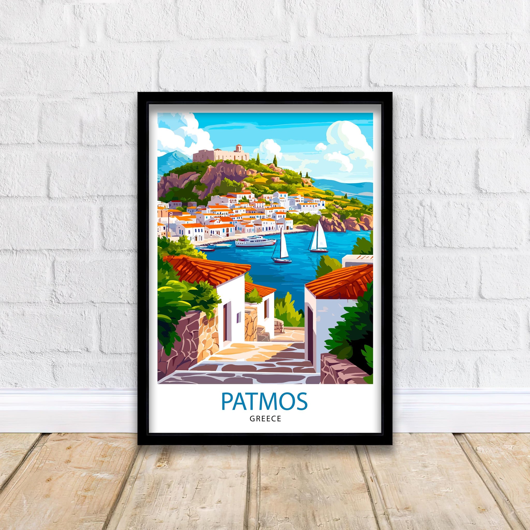 Patmos Greece Travel Poster Greek Island Art Patmos Print Greece Travel Decor Scenic Patmos Art Aegean Island Poster