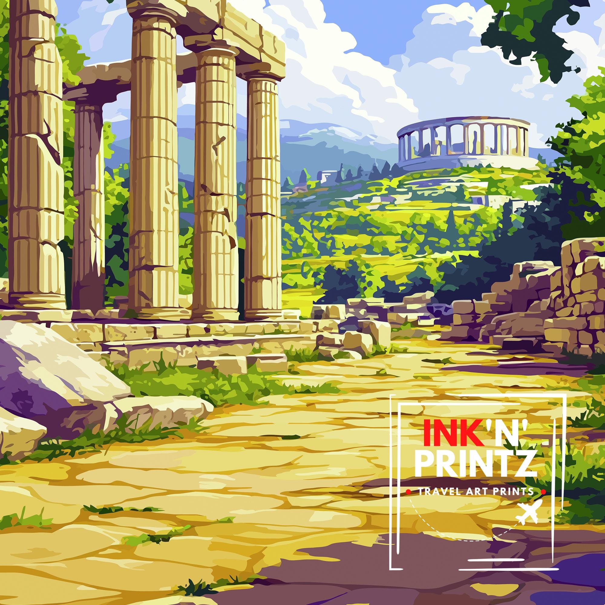 Olympia Travel Poster Ancient Greece Art Print Historic Olympia Poster Greece Ruins Wall Decor Temple of Zeus Art Ancient Greek Culture