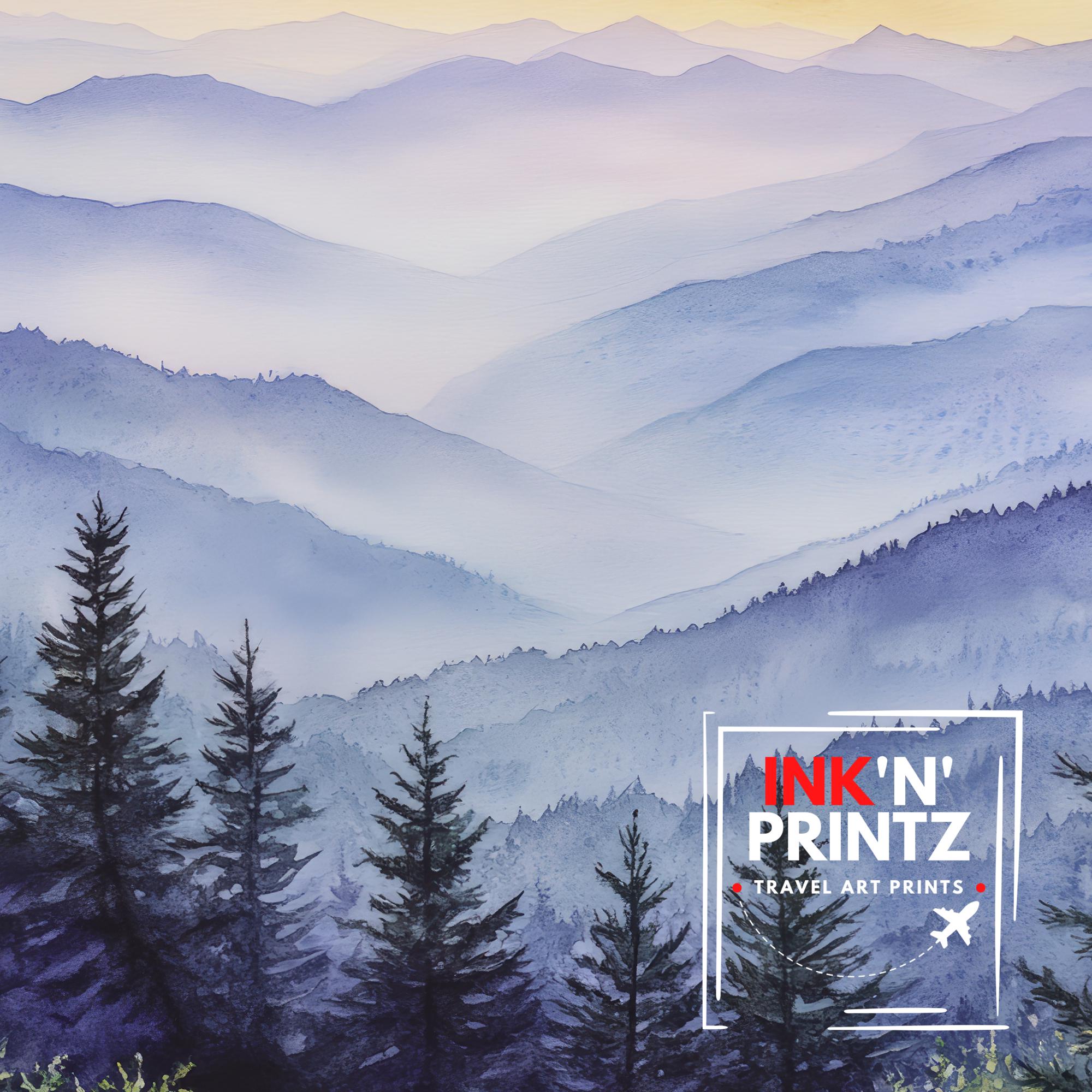 Smoky Mountains Watercolor Travel Print Wall Decor Wall Art Smoky Mountains Landscape Wall Hanging Home Décor Nature Gift Art Lovers Scenic