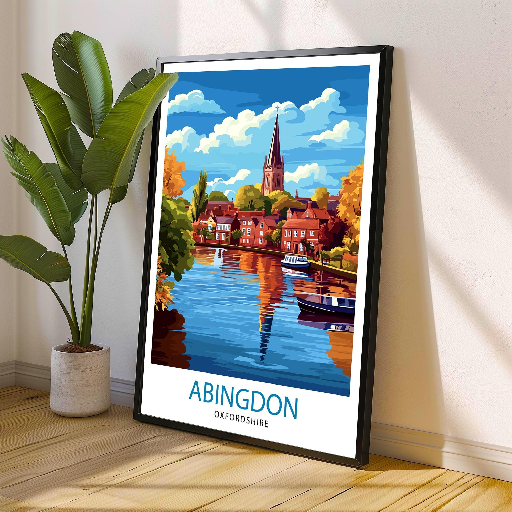 Abingdon Oxfordshire Travel Poster Historic Abingdon Art Print Oxfordshire Landscape Poster Abingdon Town Wall Decor UK Village Art