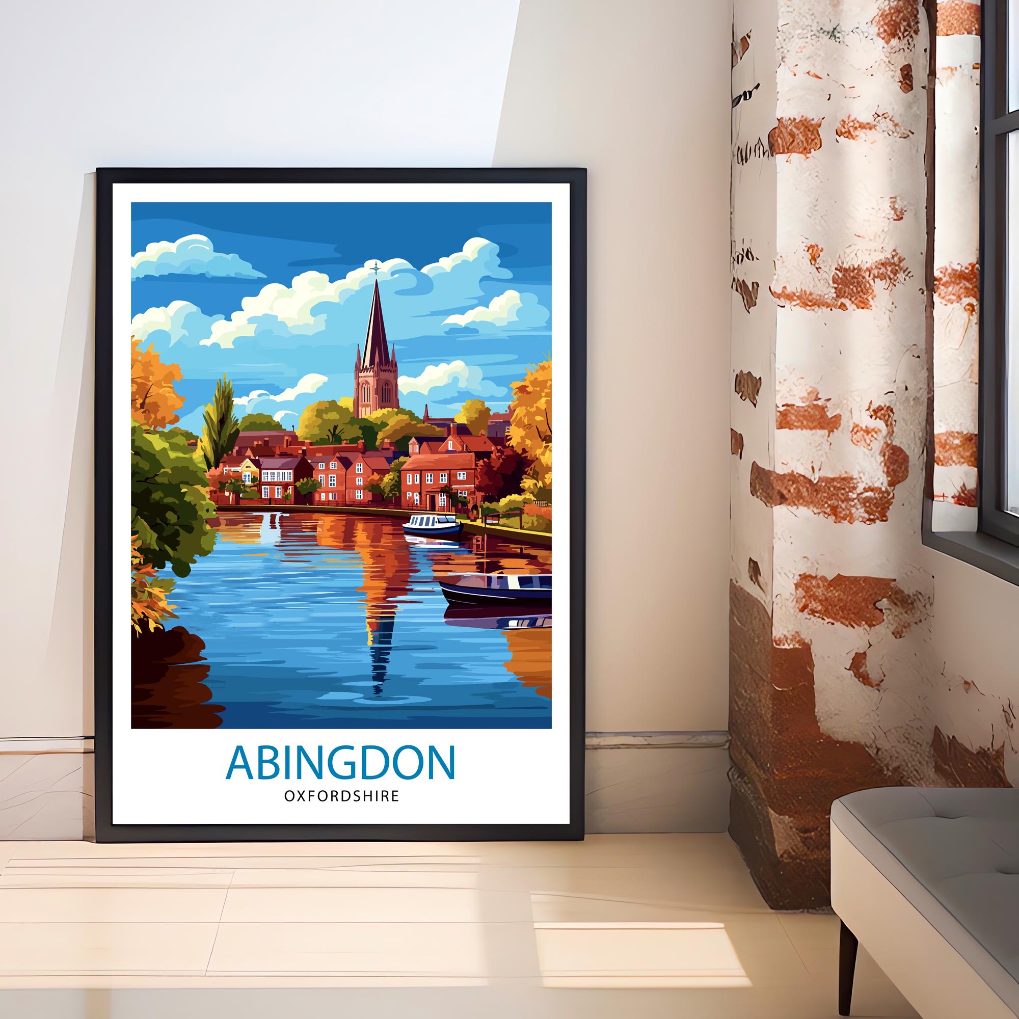 Abingdon Oxfordshire Travel Poster Historic Abingdon Art Print Oxfordshire Landscape Poster Abingdon Town Wall Decor UK Village Art