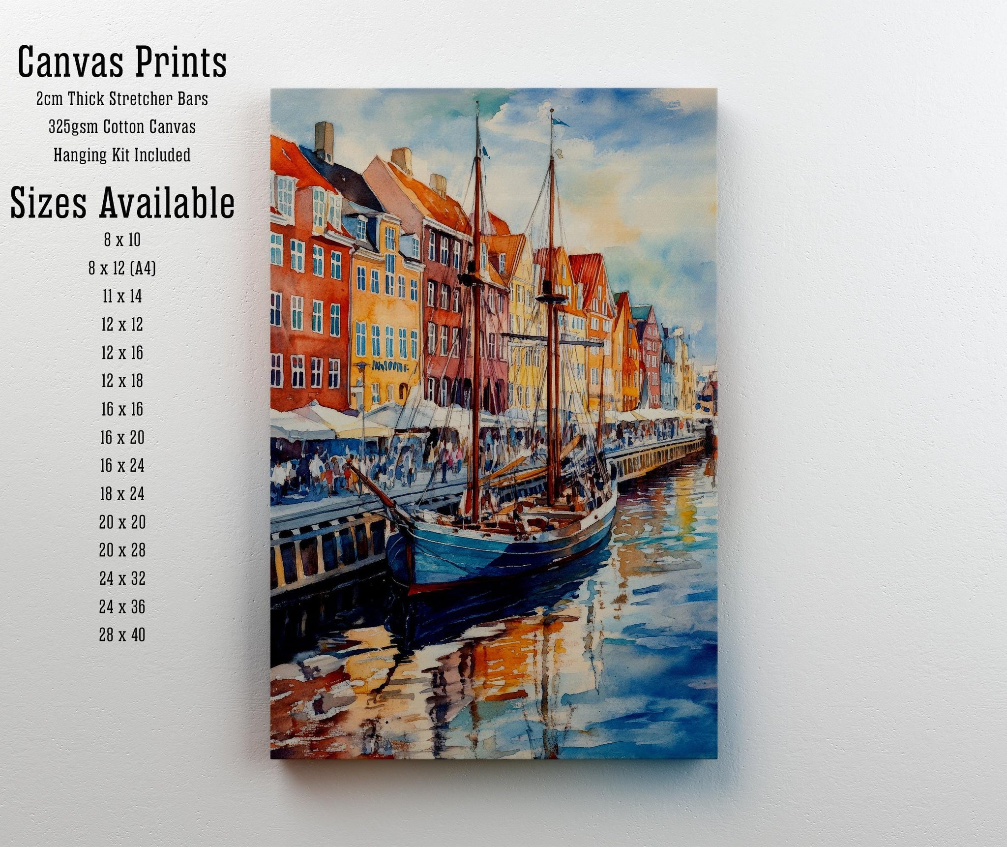 Copenhagen Watercolor Painting Danish City Art Copenhagen Skyline Poster Watercolor Cityscape Scenic Copenhagen