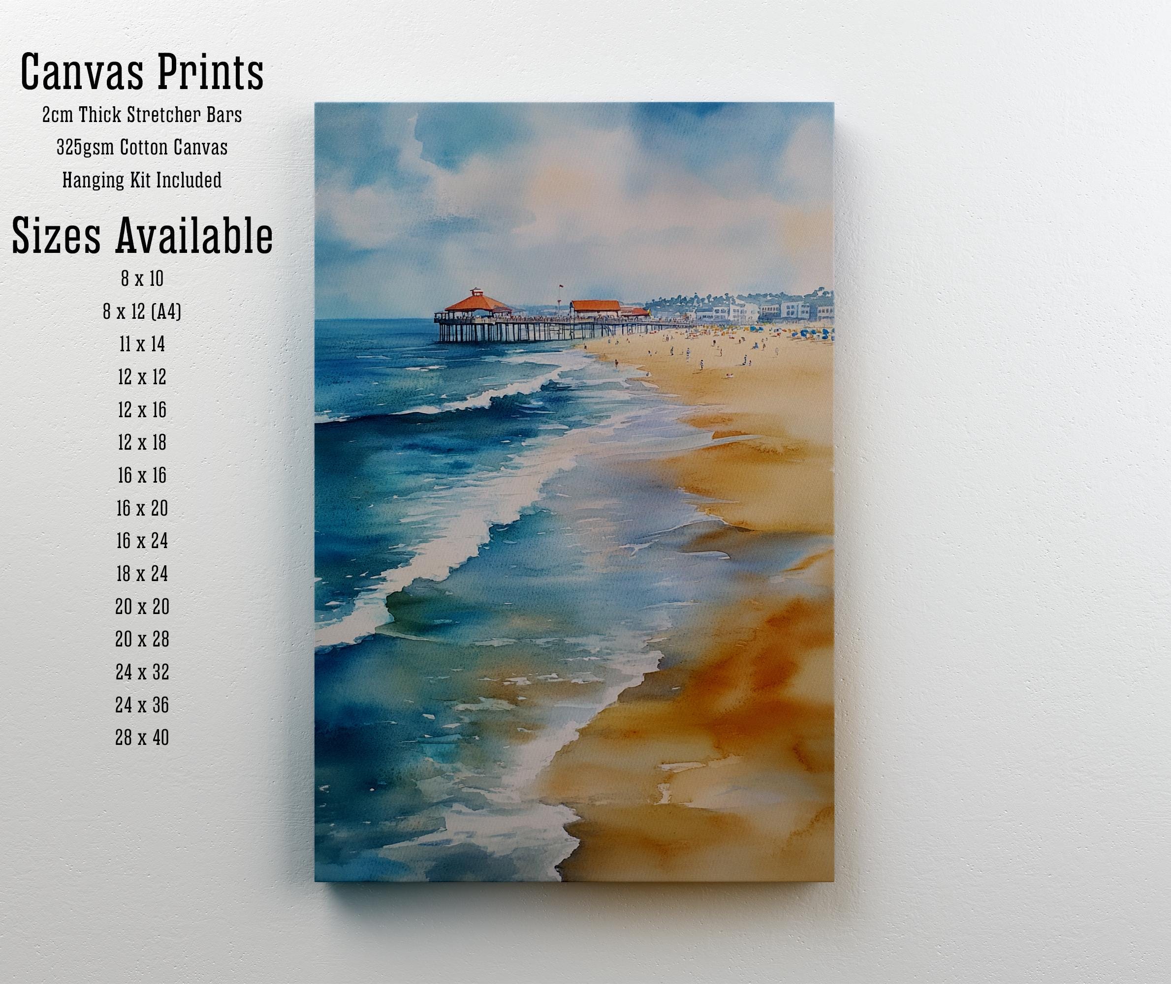 Huntington Beach Watercolor Painting California Beach Art Huntington Beach Print Watercolor Coastal Landscape Surf Art Scenic Beach Decor