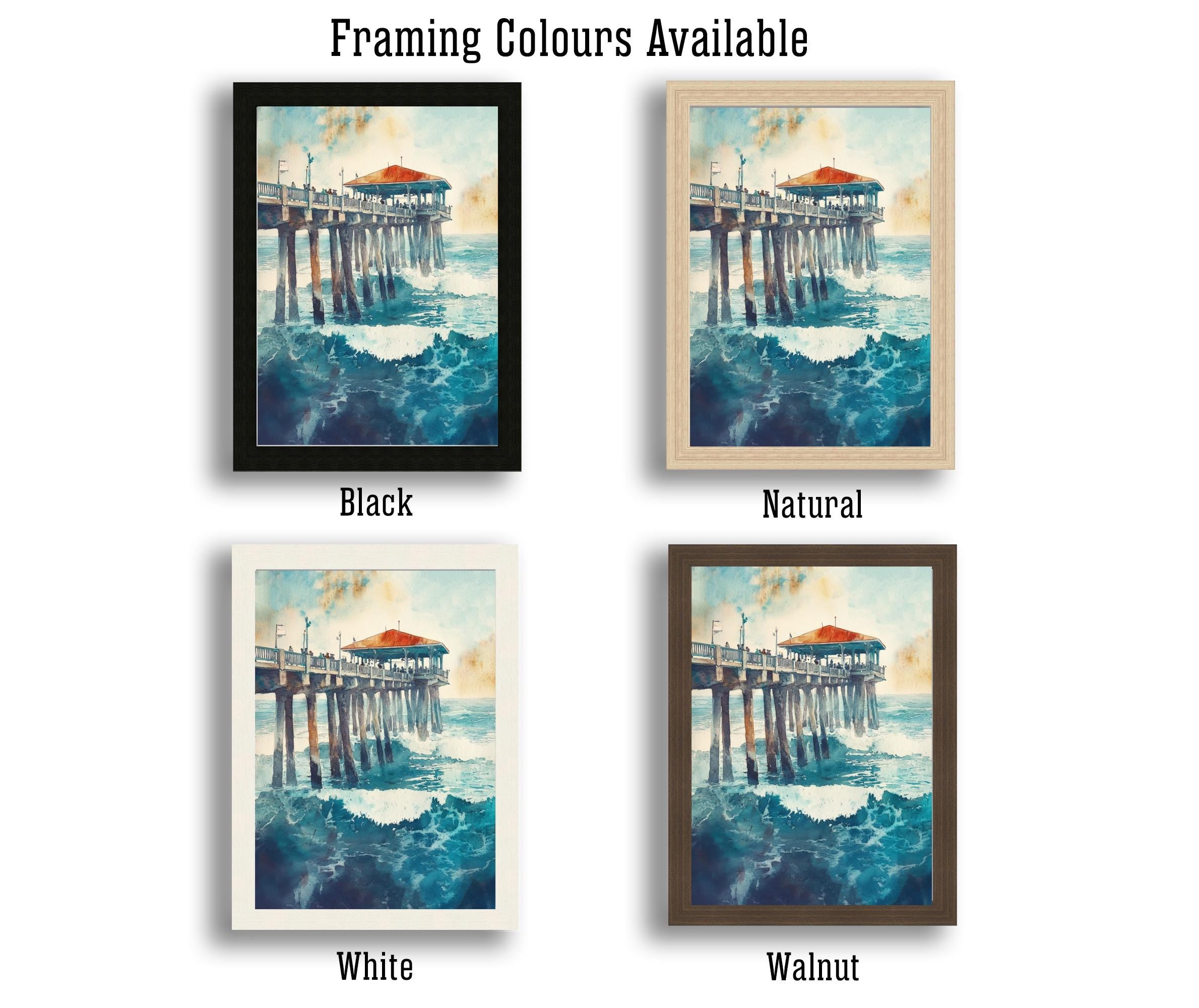 Huntington Beach Watercolor Painting California Beach Art Huntington Beach Poster Watercolor Coastal Landscape Surf Art Scenic Beach Decor