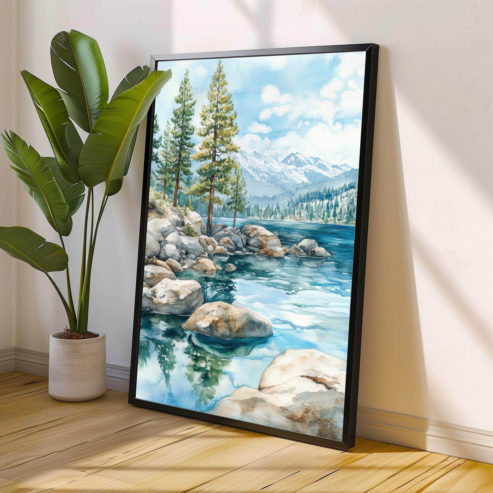 Lake Tahoe Watercolor Painting Lake Tahoe Landscape Art Watercolor Nature Print Scenic Lake Tahoe Art Mountain Lake Decor