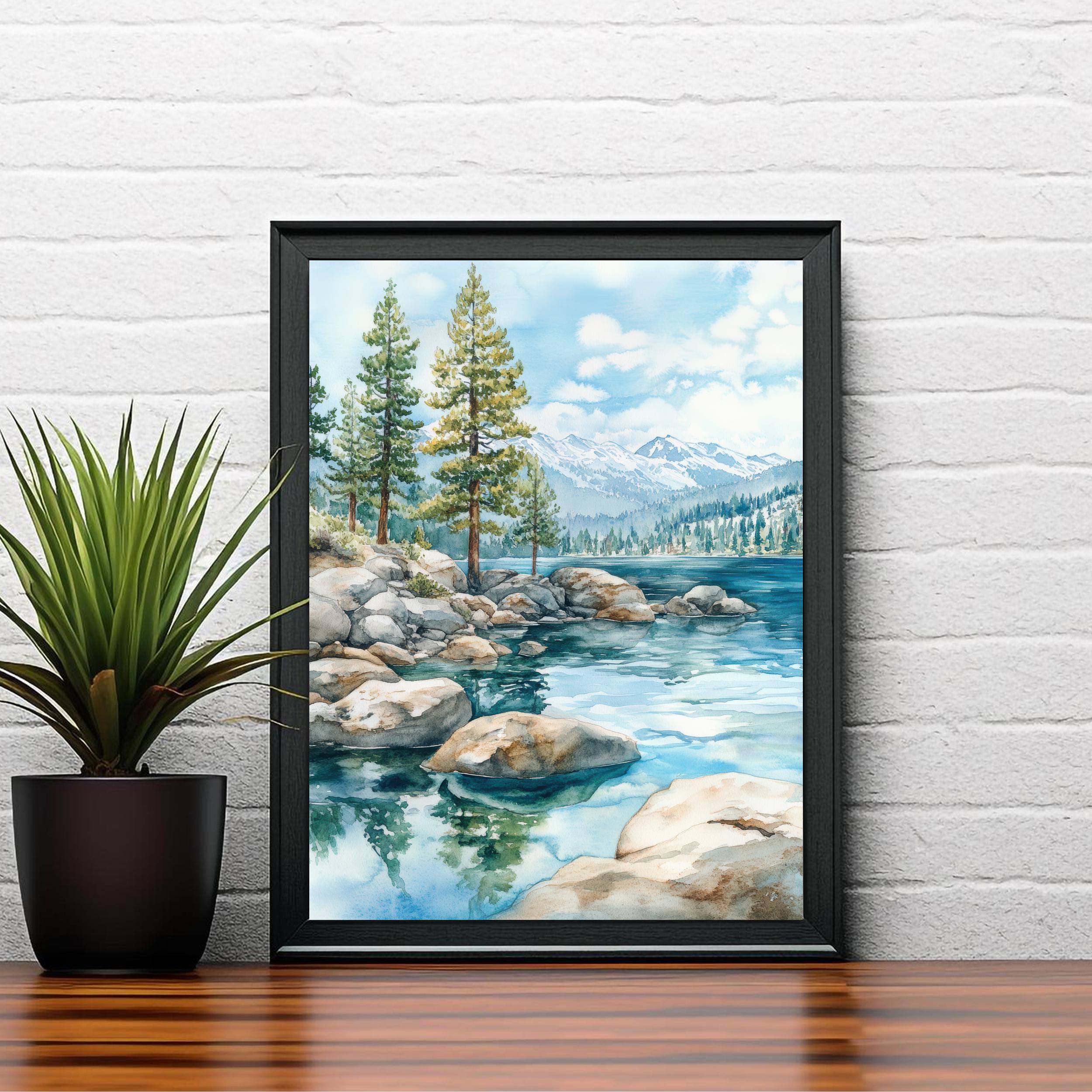 Lake Tahoe Watercolor Painting Lake Tahoe Landscape Art Watercolor Nature Print Scenic Lake Tahoe Art Mountain Lake Decor