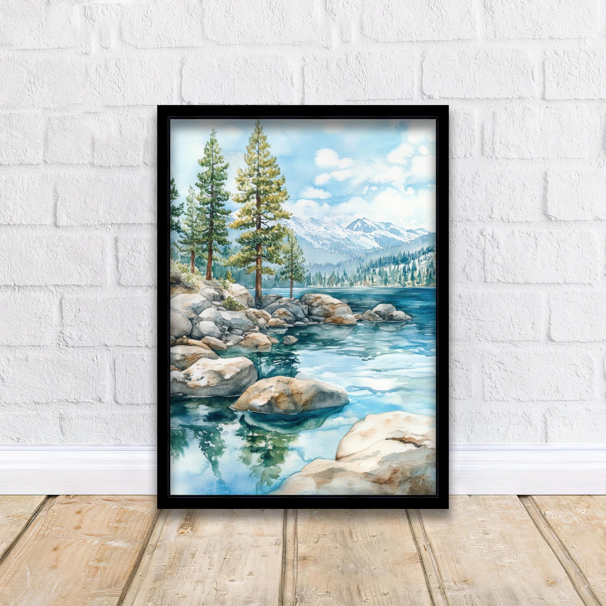 Lake Tahoe Watercolor Painting Lake Tahoe Landscape Art Watercolor Nature Print Scenic Lake Tahoe Art Mountain Lake Decor