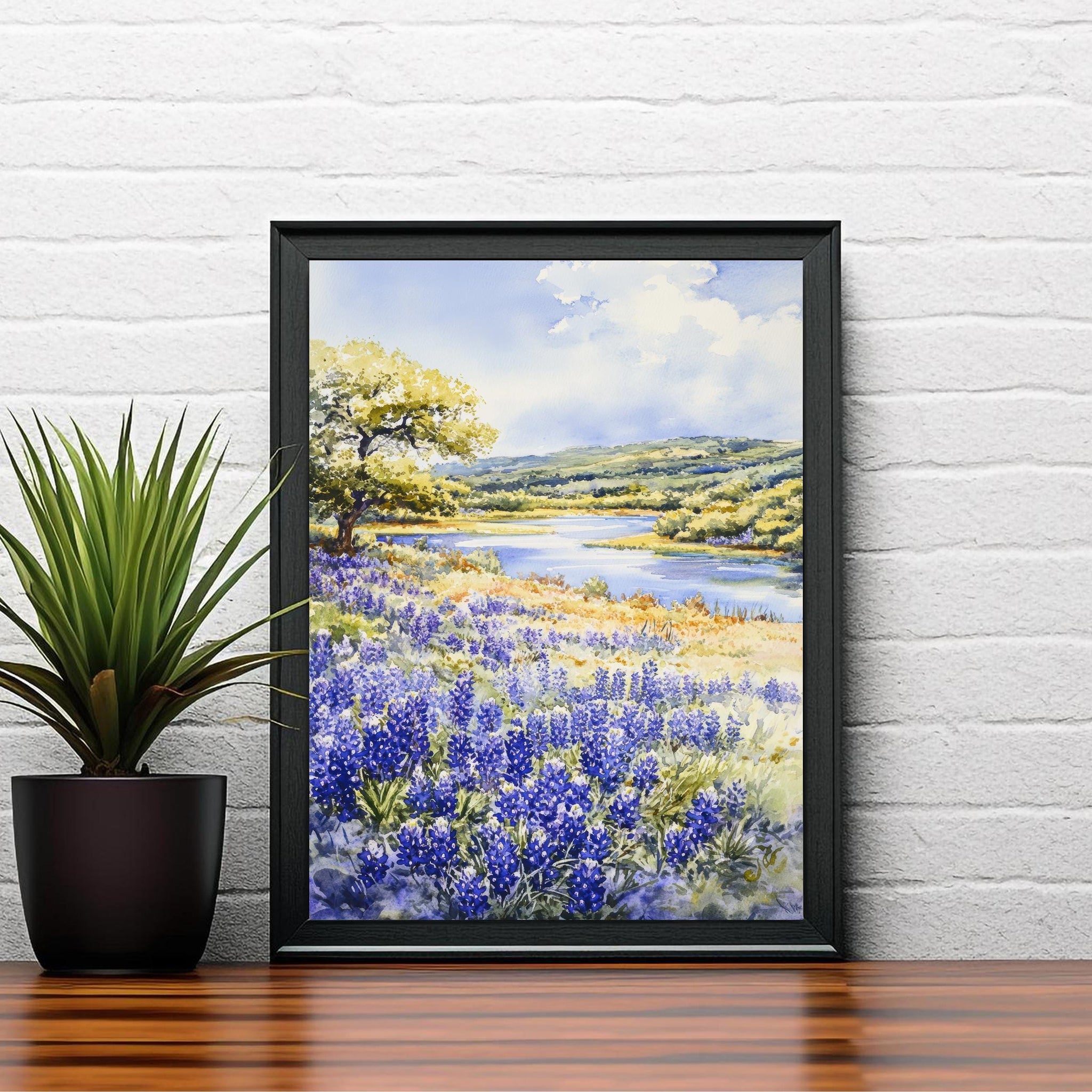 Texas Hill Country Watercolor Painting Texas Landscape Art Watercolor Hill Country Print Scenic Texas Art Wildflower Decor