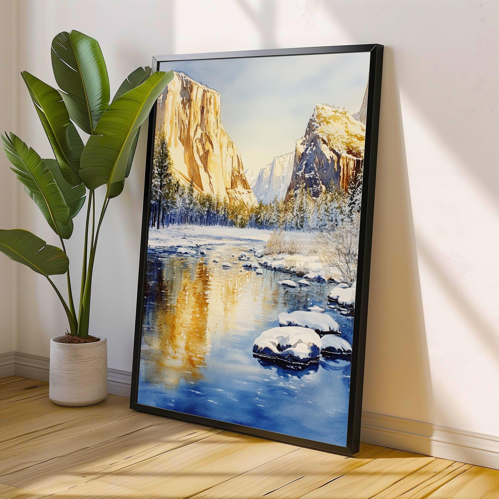 Yosemite National Park Watercolor Painting Yosemite Landscape Art Yosemite Falls Print Watercolor Nature Art Scenic National Park Decor