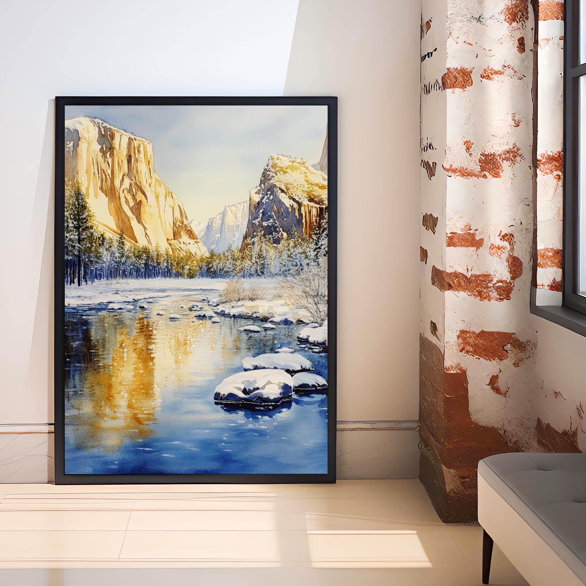Yosemite National Park Watercolor Painting Yosemite Landscape Art Yosemite Falls Print Watercolor Nature Art Scenic National Park Decor