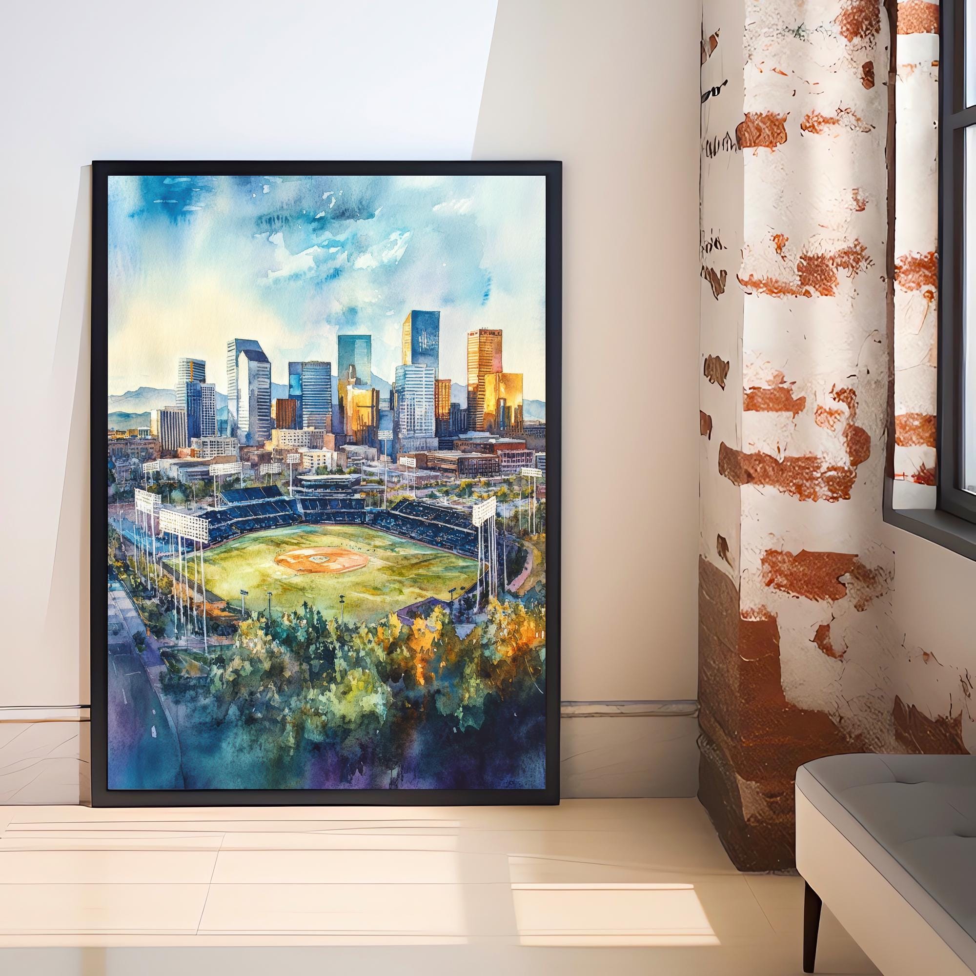Denver Watercolor Painting Denver City Art Watercolor Landscape Denver Skyline Print Urban Art Scenic Denver Wall Decor