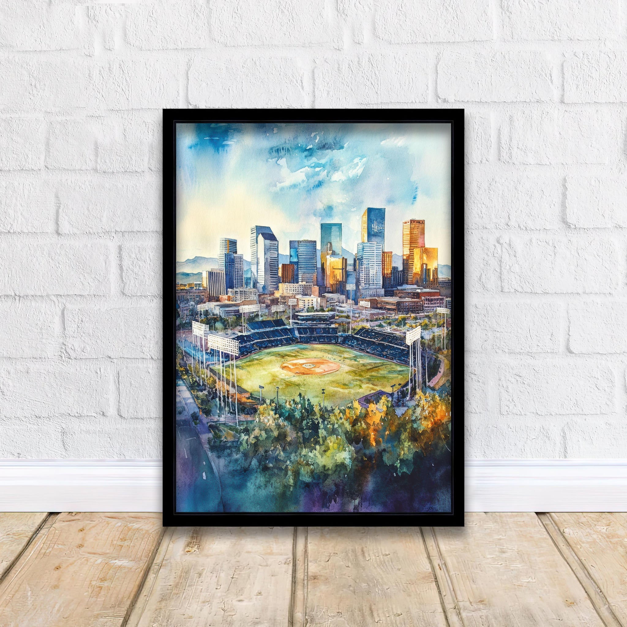 Denver Watercolor Painting Denver City Art Watercolor Landscape Denver Skyline Print Urban Art Scenic Denver Wall Decor