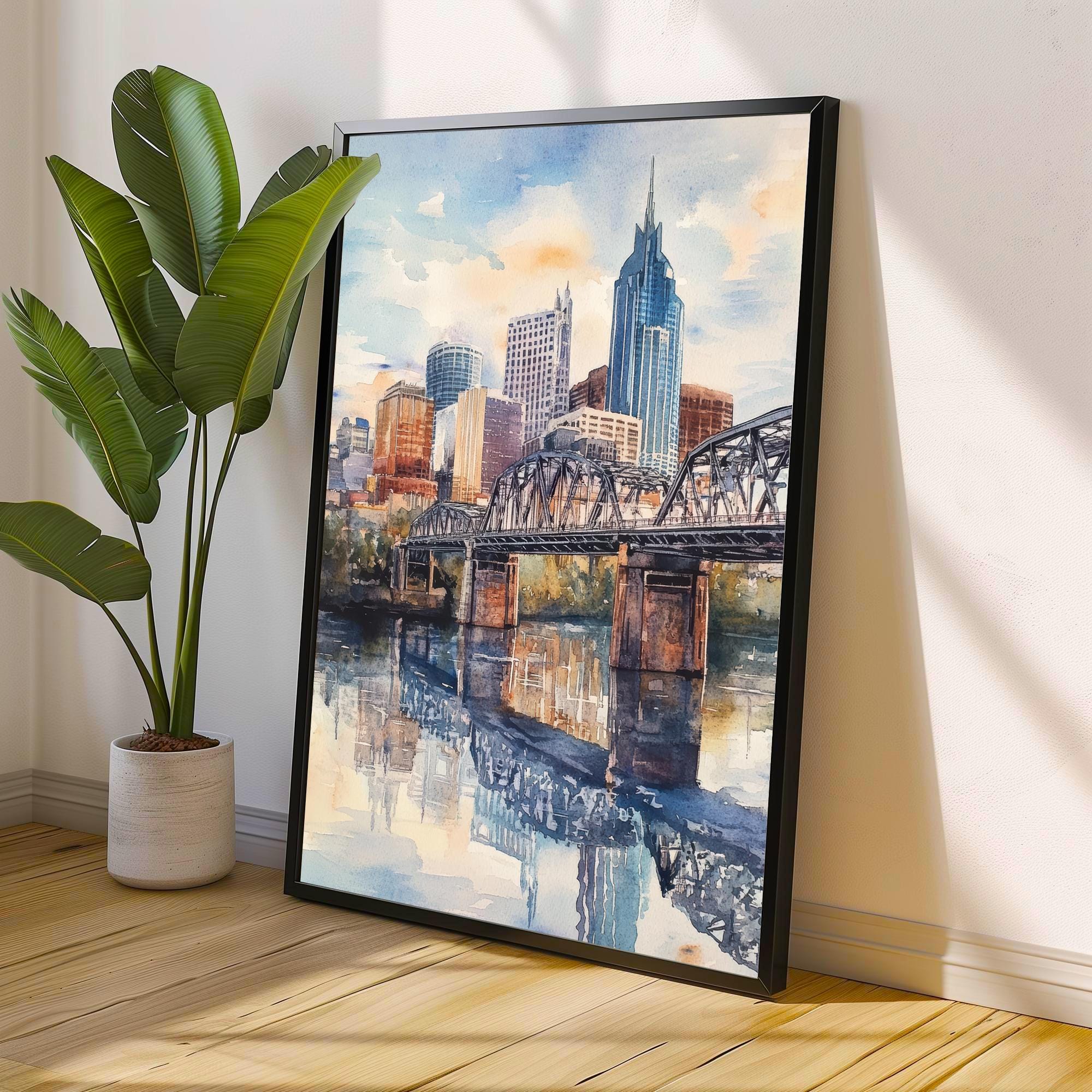 Nashville Watercolor Painting Tennessee City Art Nashville Skyline Poster Urban Watercolor Nashville