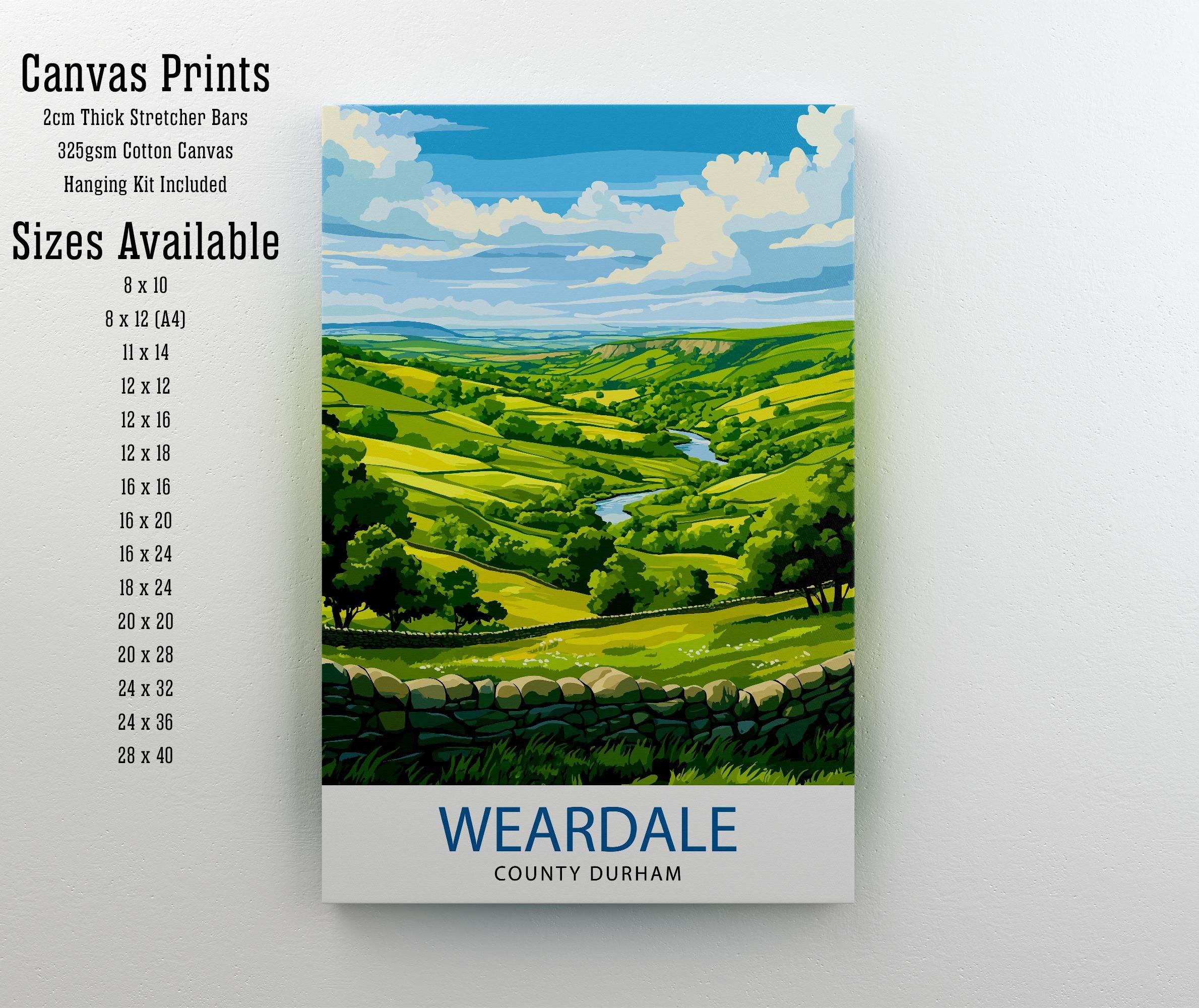 Weardale Travel Poster UK Landscape Art Weardale Print Scenic Weardale Wall Decor Durham Travel Art Weardale Nature Poster